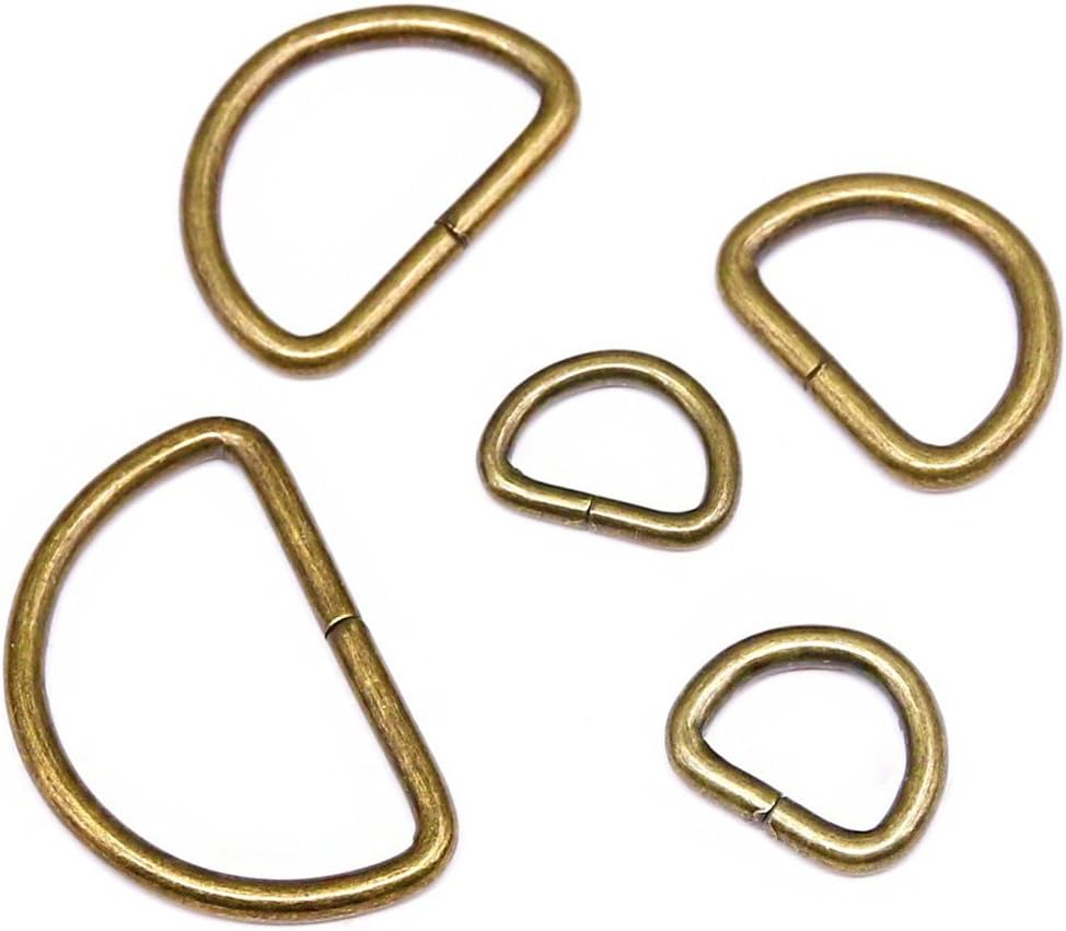 Swpeet 100 Pcs Bronze Assorted Multi-Purpose Metal D Ring Semi-Circular D Ring for Hardware Bags Ring Hand DIY Accessories - 1.3Cm, 1.6Cm, 1.9Cm, 2.5Cm, 3.2Cm