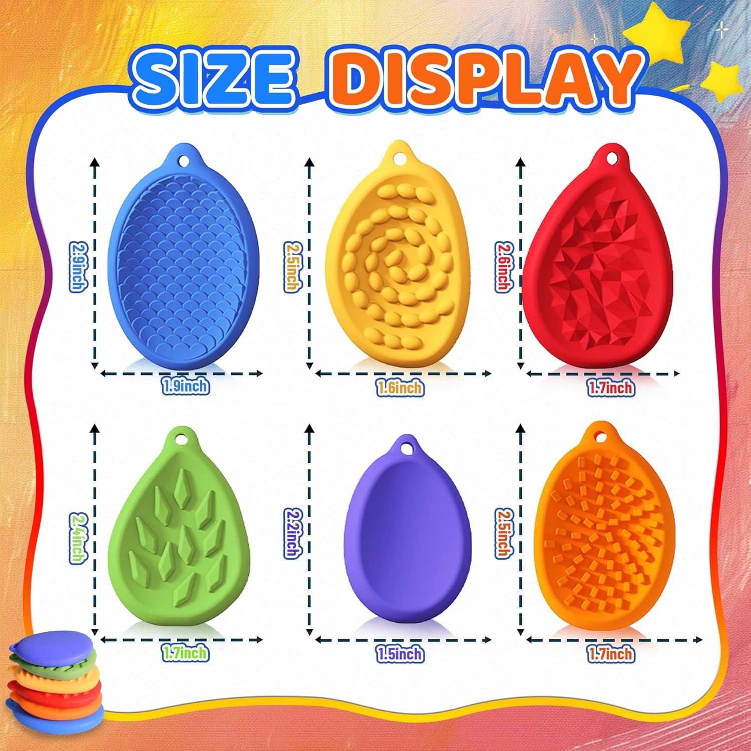 Fidget Toys Worry Stone for Kids 6 Pack Silicone Chewy Nacklace Sensory Stones Toy for Autism ADHD Kids Adults Anxiety Relief Quiet Figette Stress Chew Toys Classroom Prizes Stocking Stuffers Gifts image number 2