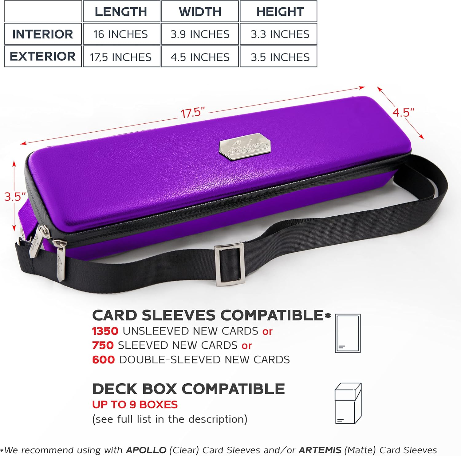 Quiver Time Purple Quiver Card Carrying Case - TCG Cards Deck Box Holder for Trading Cards, MTG Bag Playing Card Case (+Wrist & Shoulder Strap, Dividers, Separators, Corner Pads + 100 Apollo Sleeves) image number 4