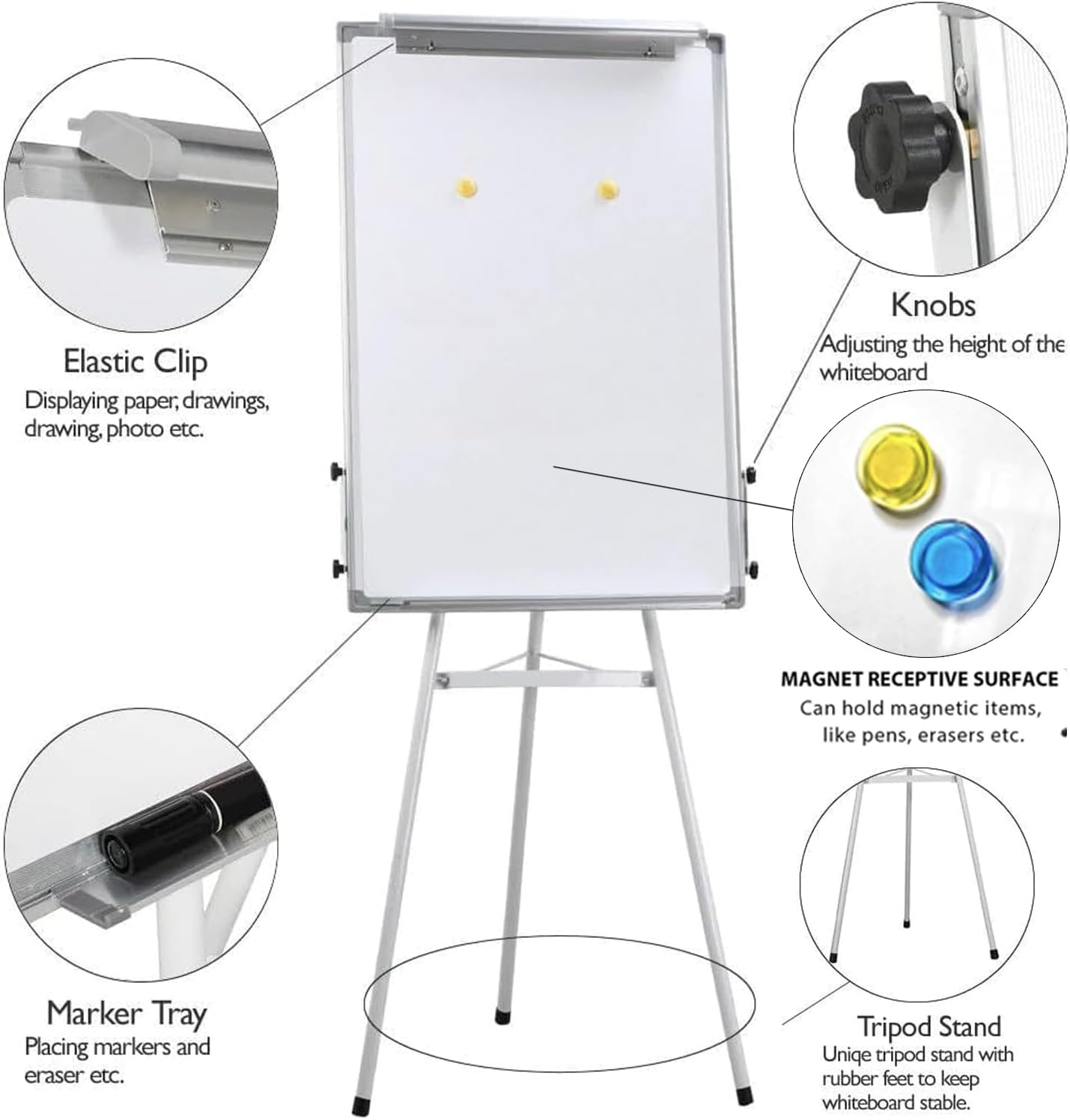 Easel Whiteboard Stand - Portable Easel Tripod - Magnetic Display Telescopic Flipchart Dry Erase with Adjustable Height for Office or Teaching at Home & Classroom (White) image number 4