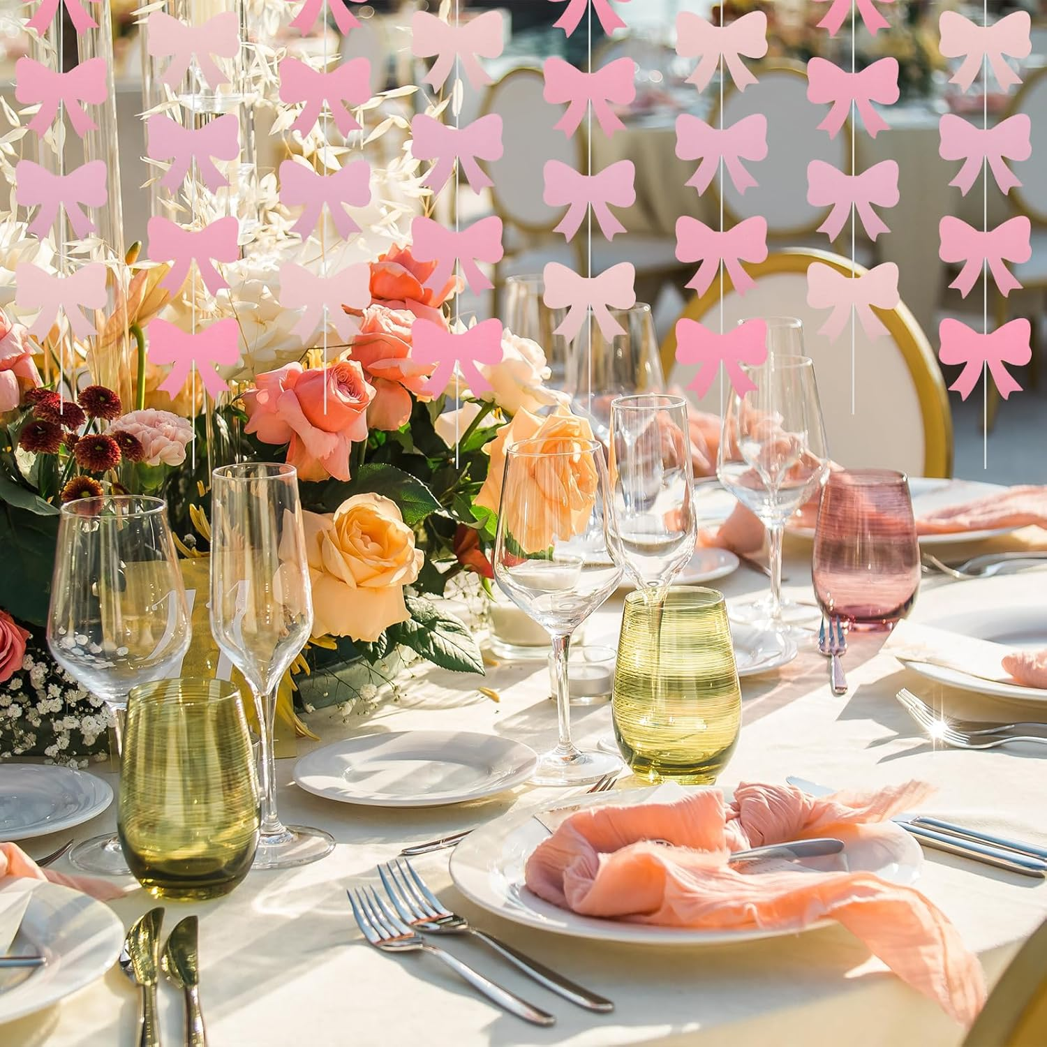 Coquette 8Pcs Pink Bow Hanging Banners - Birthday Decorations, Bow Garland, Themed Party Decor image number 4