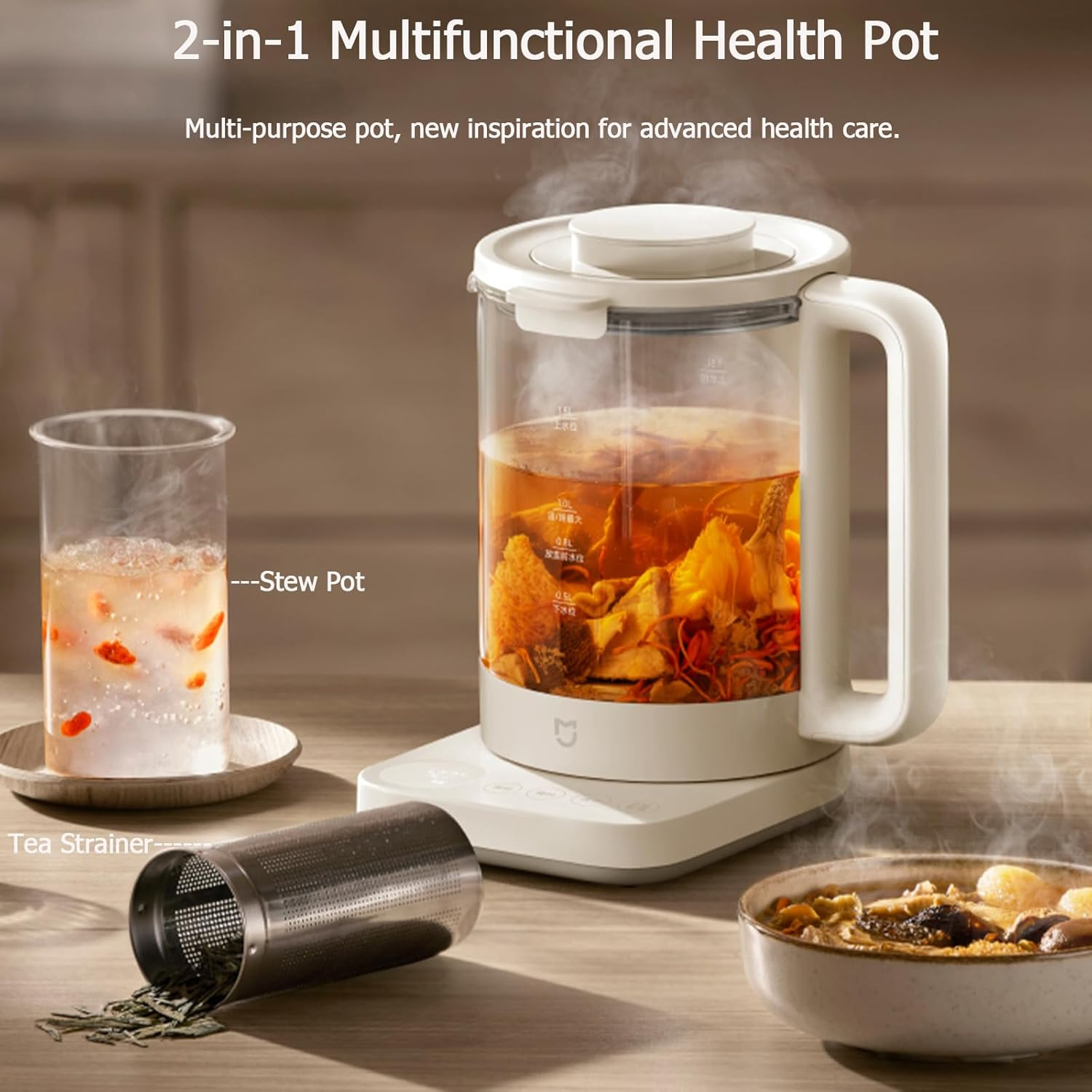 XIAO MI MIJIA Electric Kettle S2, 8-In-1 Programmable Multi-Functional Health Pot with Glass Stew Pot, Removable Infuser, 40-90℃ Keep Warm Control, BPA Free, 1.5L image number 3