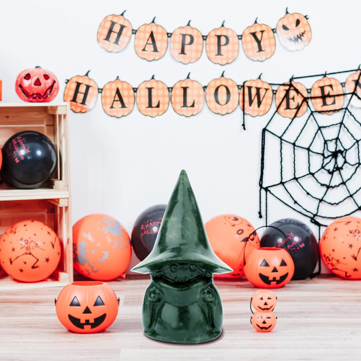 Gemshan Witch Statue for Halloween Decorations,Jade Statue with Wizard Hat Cloak Sculpture Spooky Halloween Decor for Home Table Tray Shelf image number 1