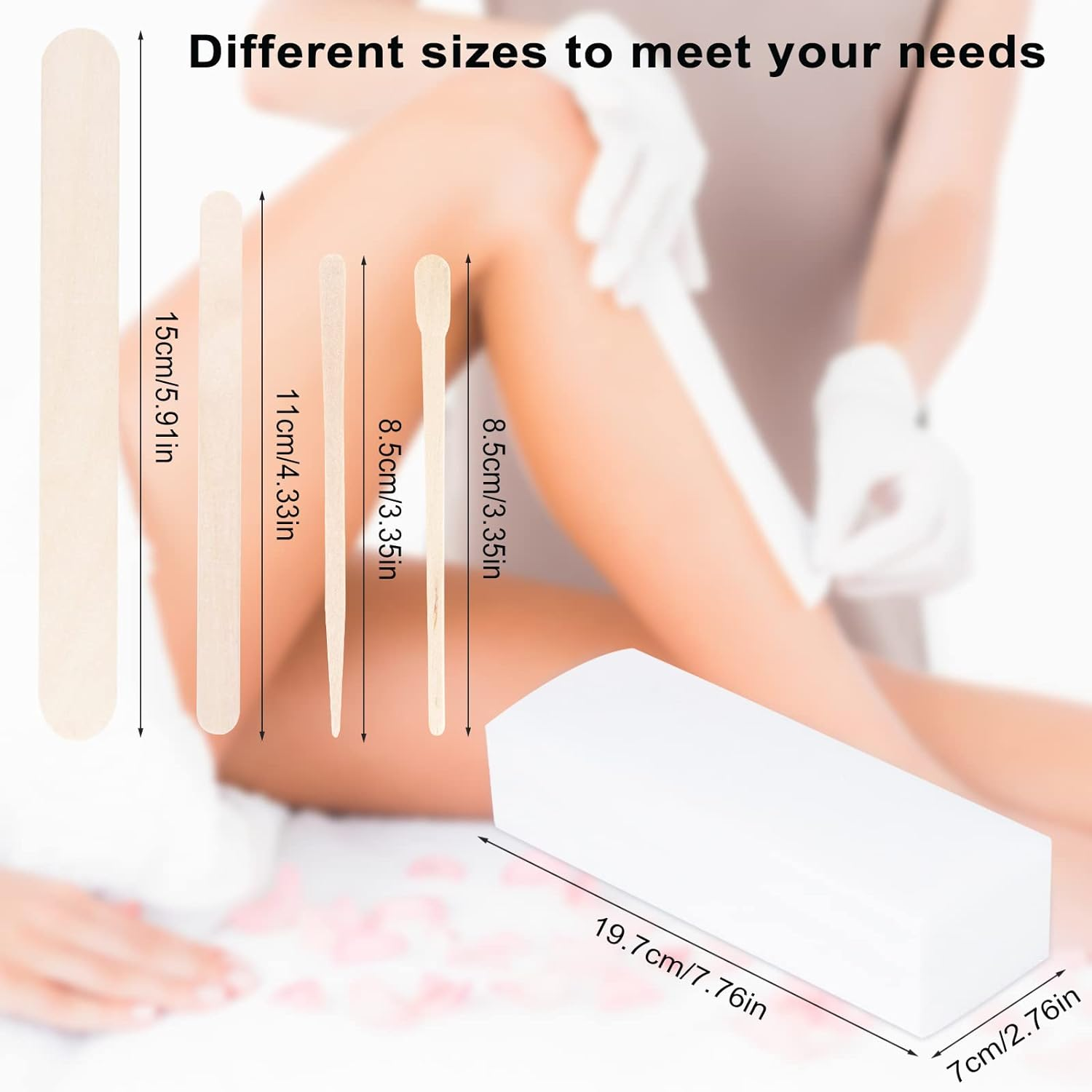 400Pcs Wax Strips Kit, 300 Wooden Wax Applicator Sticks & 100 Non-Woven Paper Wax Strips for Face, Body Hair Removal, Unisex Adults image number 3