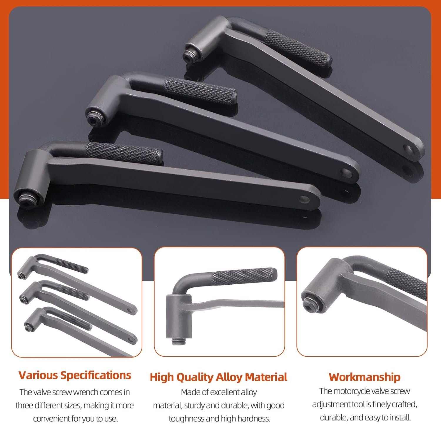 Tanstic 5Pcs Motorcycle Engine Valve Adjustment Tool Set, 8Mm 9Mm 10Mm Valve Screw Spanner, Engine Valve Screw Repair Wrench, Valve Adjusting Square Hexagonal Spanner with Feeler Gauge image number 3