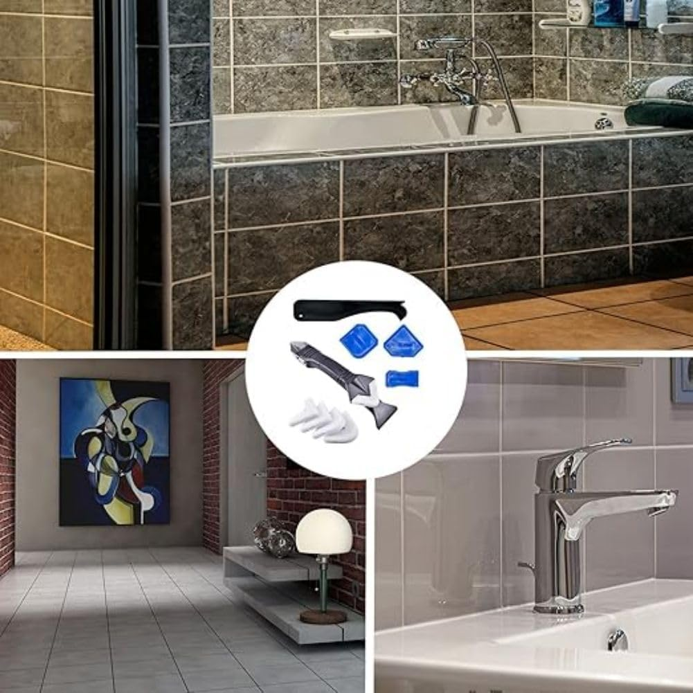 Silicone Caulking Tools(Stainless Steelhead) Grout Removal Tool Grout Remove Scraper,Silicone Caulking Tool Kit，Caulk Remover for Kitchen Bathroom Window Joint image number 4