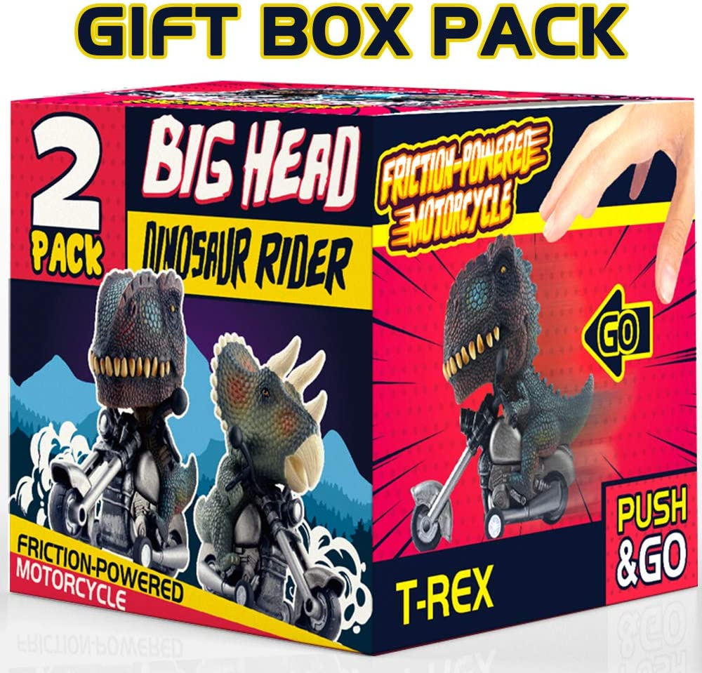 DINOBROS Dinosaur Toy Cars 2 Pack Friction Powered Motorcycle Game T-Rex and Triceratops Monster Dino Toys for Boys Age 3,4,5,6,7 image number 6