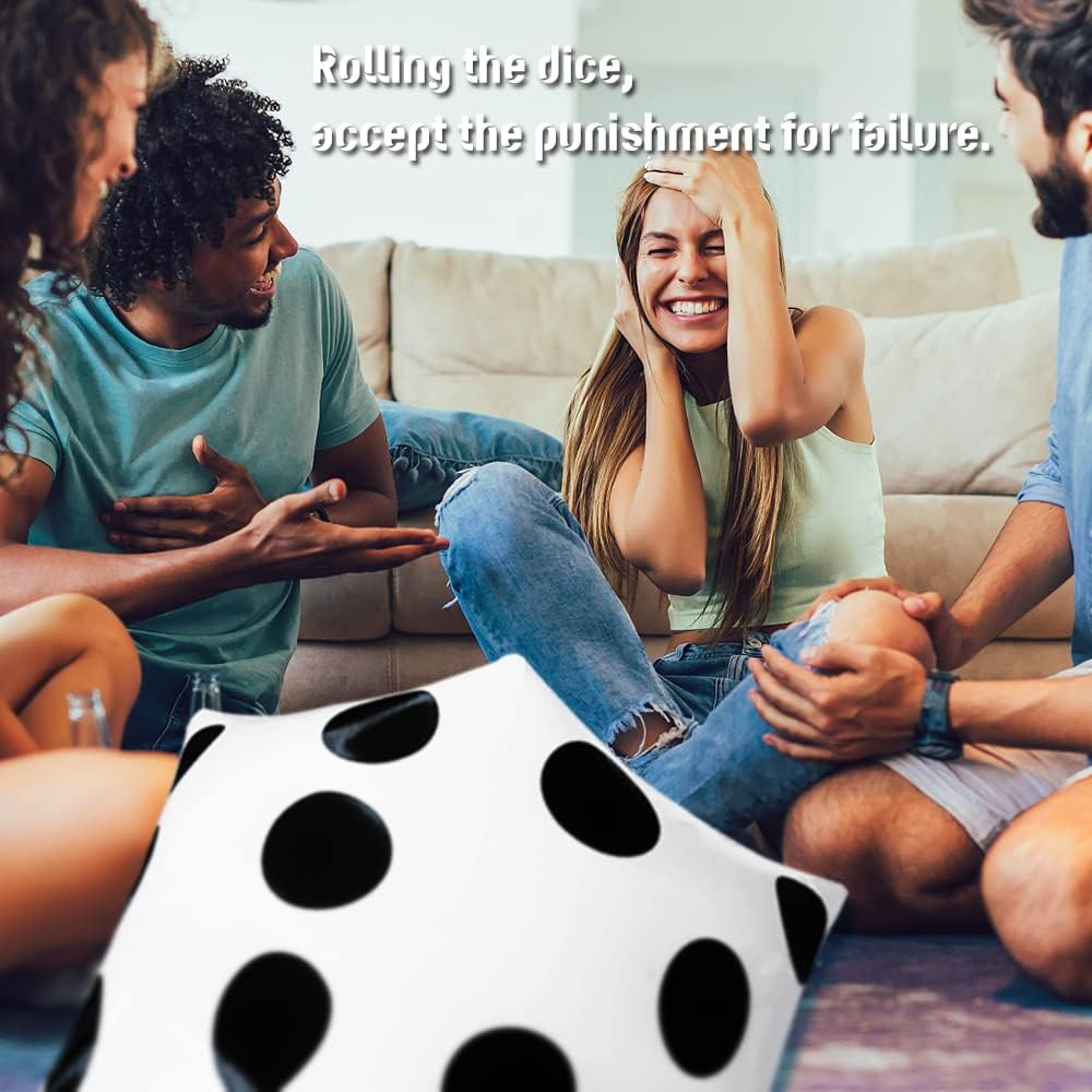 2 Pcs 20 Inch Jumbo Inflatable Dice,Giant Inflatable Dice,Large Inflatable Dice Toy for Indoor Outdoor Broad Game,Pool Party,Ludo,White and Black image number 3