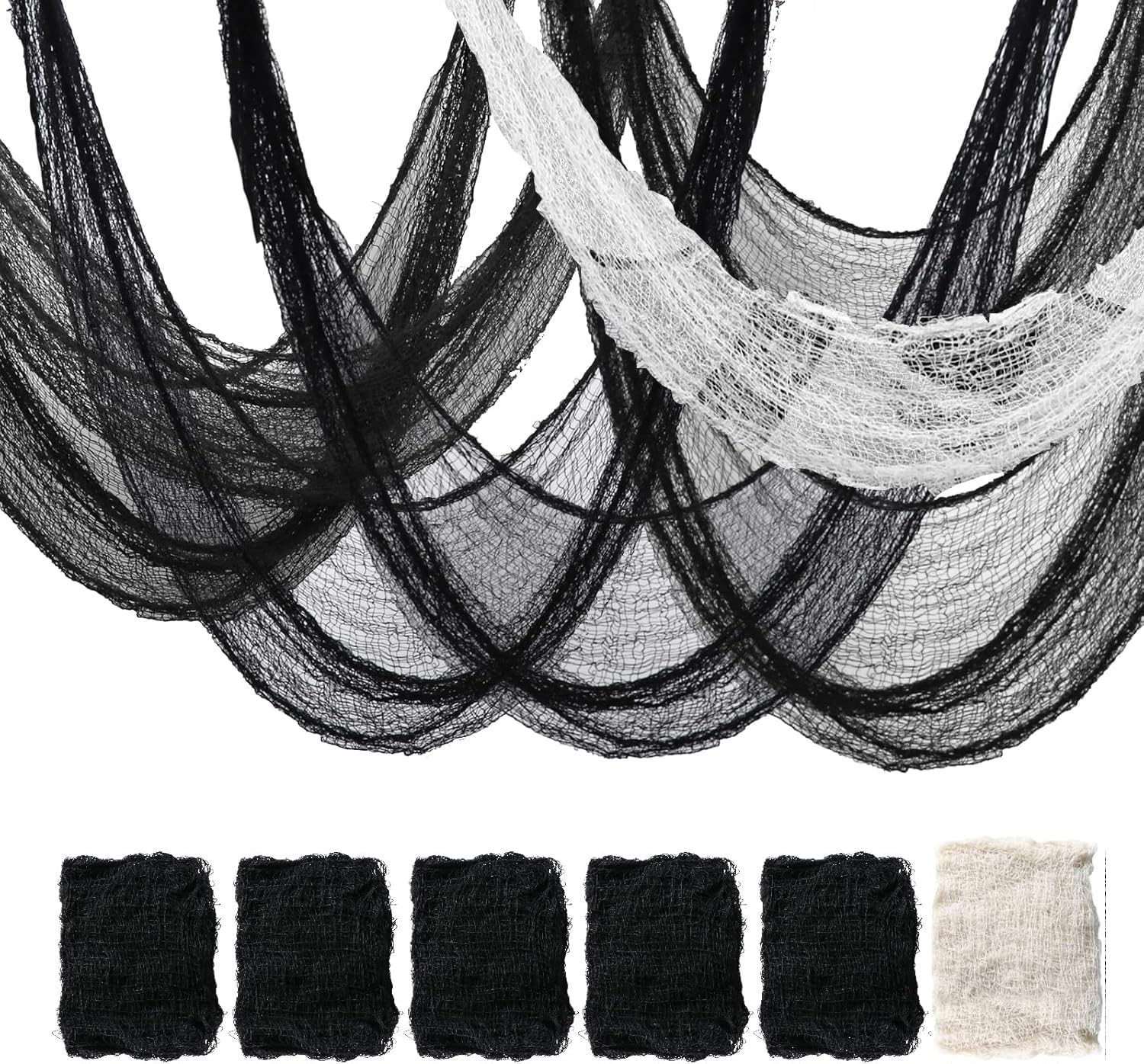6PCS Halloween Creepy Cloth Decoration, Black Scary Halloween Gauze Cloth(72 X 30 In), Spooky Scary Gauze Decor Halloween Decorations for Party Indoor Outdoor (5Black + 1White) image number 3