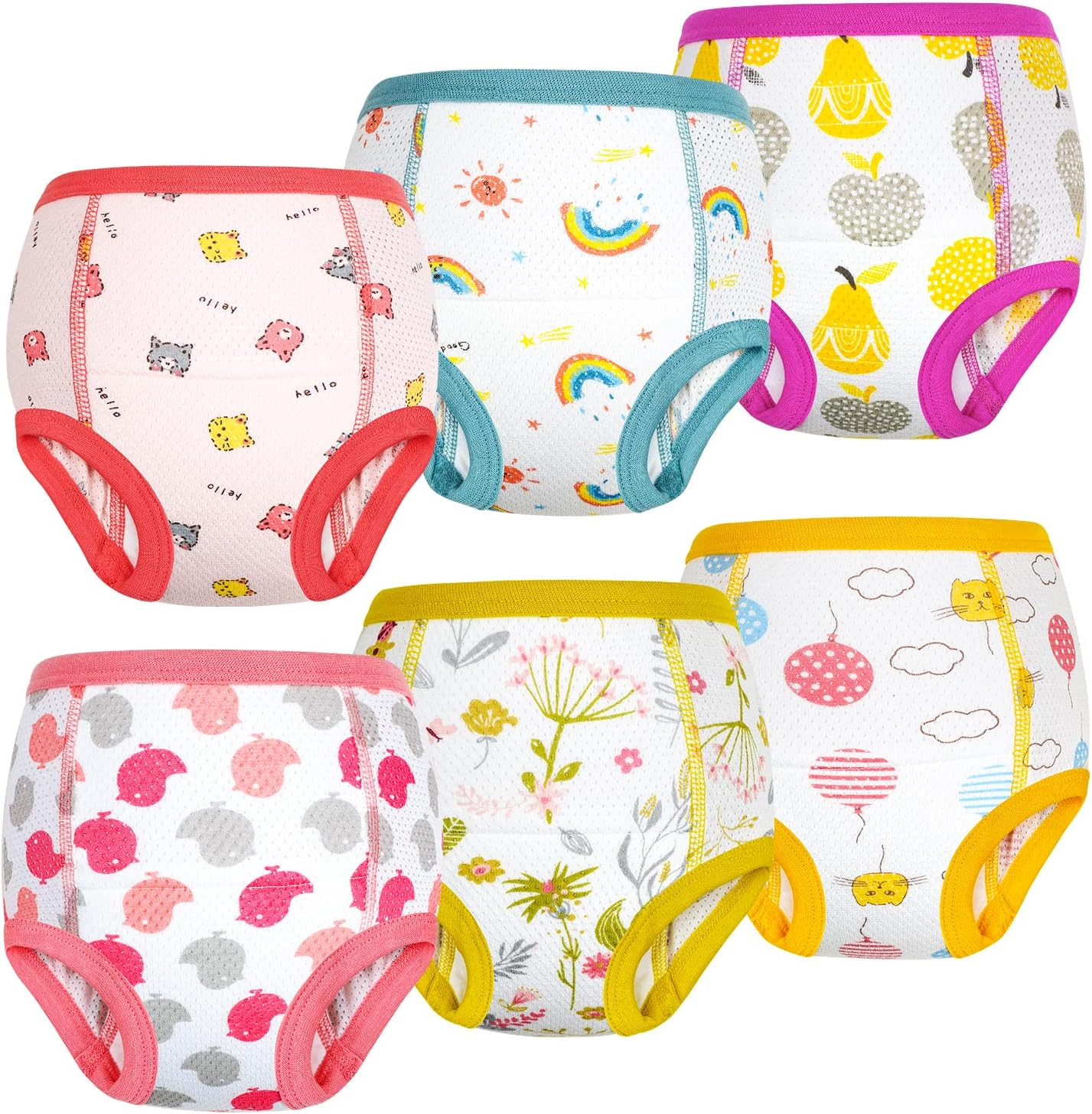 Moomoo Baby Breathable Potty Training Underwear 6 Packs Absorbent Toddler Training Pants for Boys and Girls Cotton 2T-7T