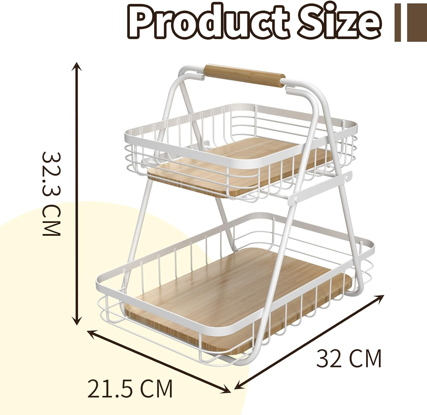 KKC White 2 Tier Fruit Basket for Kitchen, Countertop Fruit Vegetable Basket Bowl for Kitchen Counter Metal Wire Storage Basket Fruits Stand Holder Organizer for Bread Snack Veggies Storage