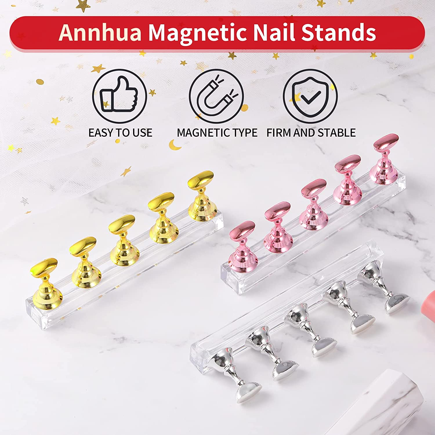 Annhua Nail Display Stand - Magnetic Nail Holder for Press on Nails, Pink, Acrylic, Fake Nails image number 4