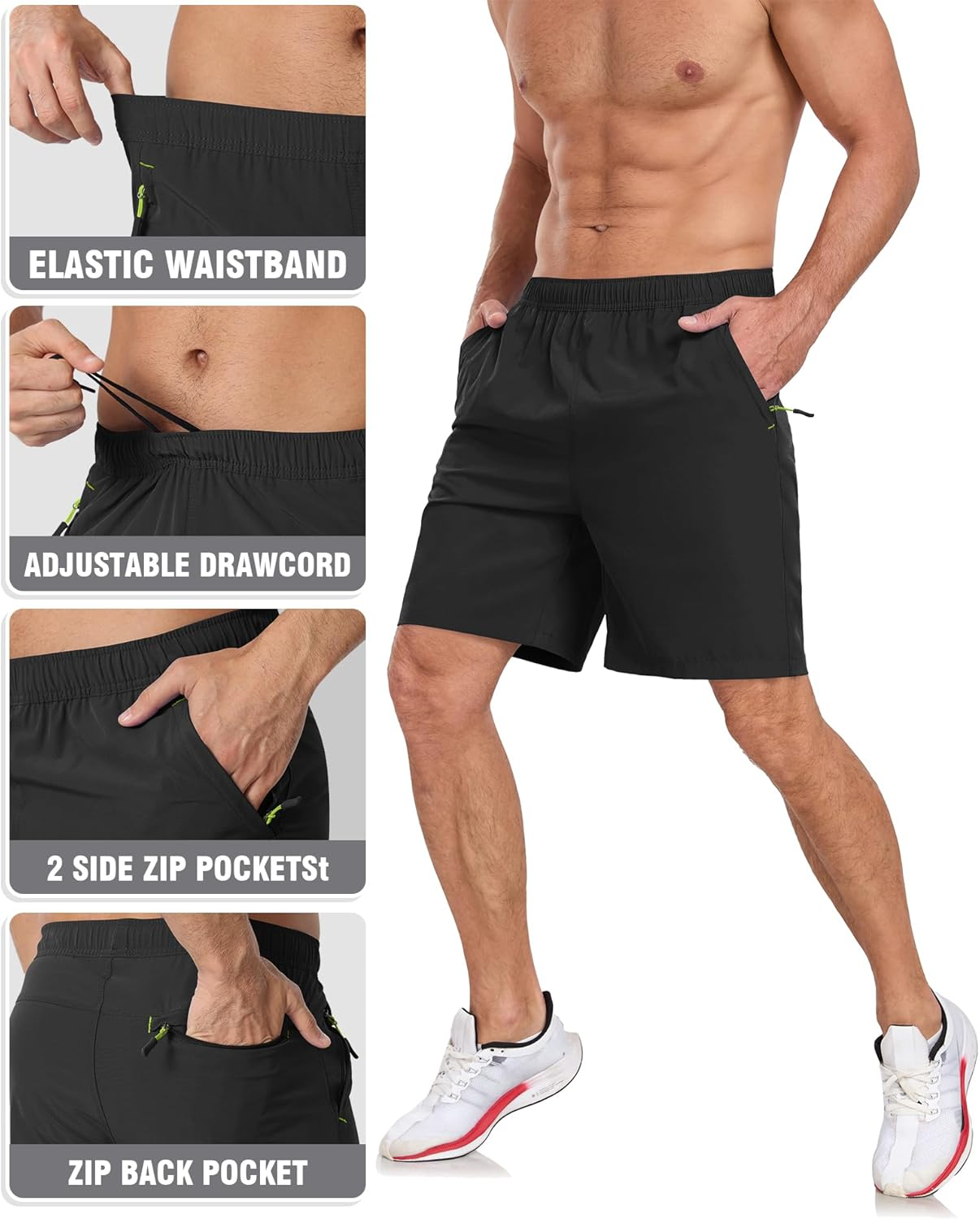 Gym Shorts for Men Quick Dry Fitness Sports Running Shorts Men Breathable with Zip Pockets image number 3
