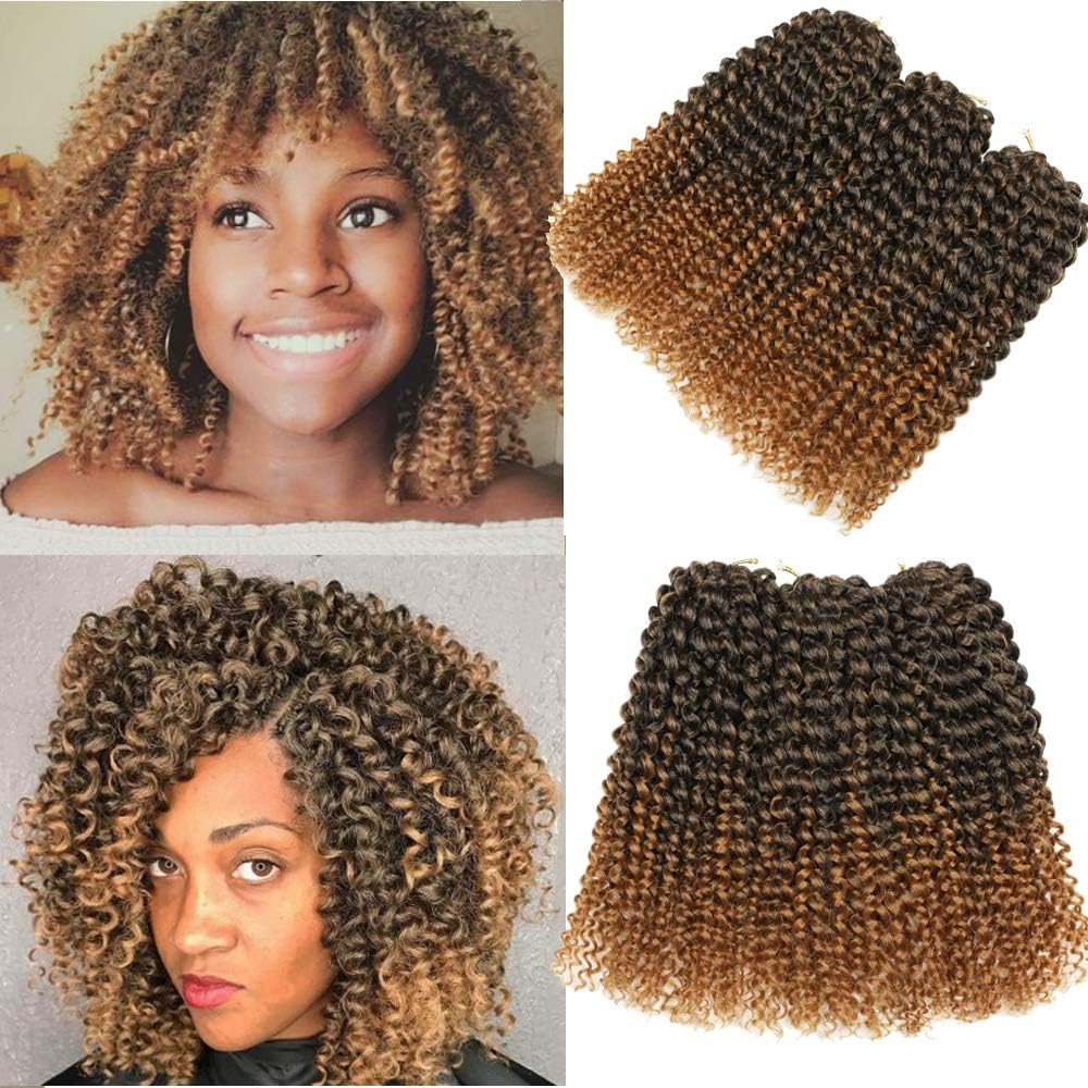 3Pcs/Pack Marley Bob Kinky Curl 8 Inch Afro Kinky Twist Hair Soft Synthetic Crochet Braiding Hair Extention (1B/27)