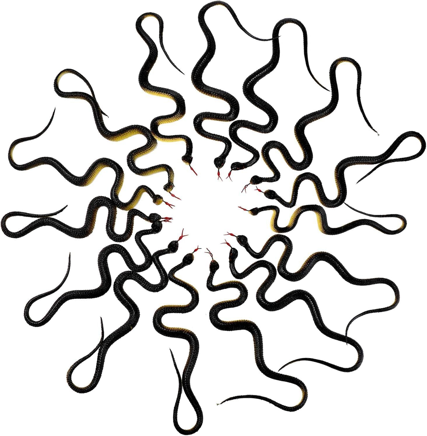 15 Pieces Realistic Rubber Snakes Plastic Snake Prop Fake Snake Props for Garden Props to Keep Birds Away, Pranks, Halloween Decoration (Black) image number 4