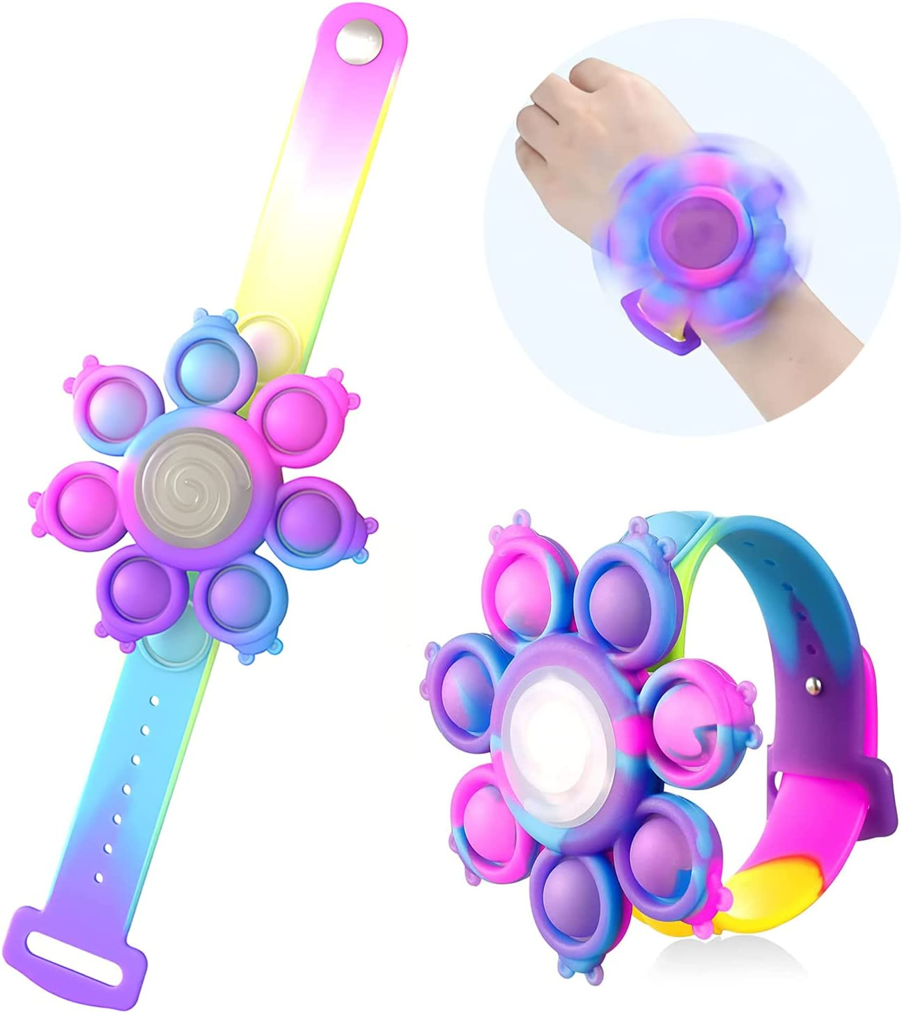 Pop Fidget Spinner Bracelet Toys,Silicone Pop Bubble Bracelet,Stress Relief Sensory Toys for Boys Girls image number 3