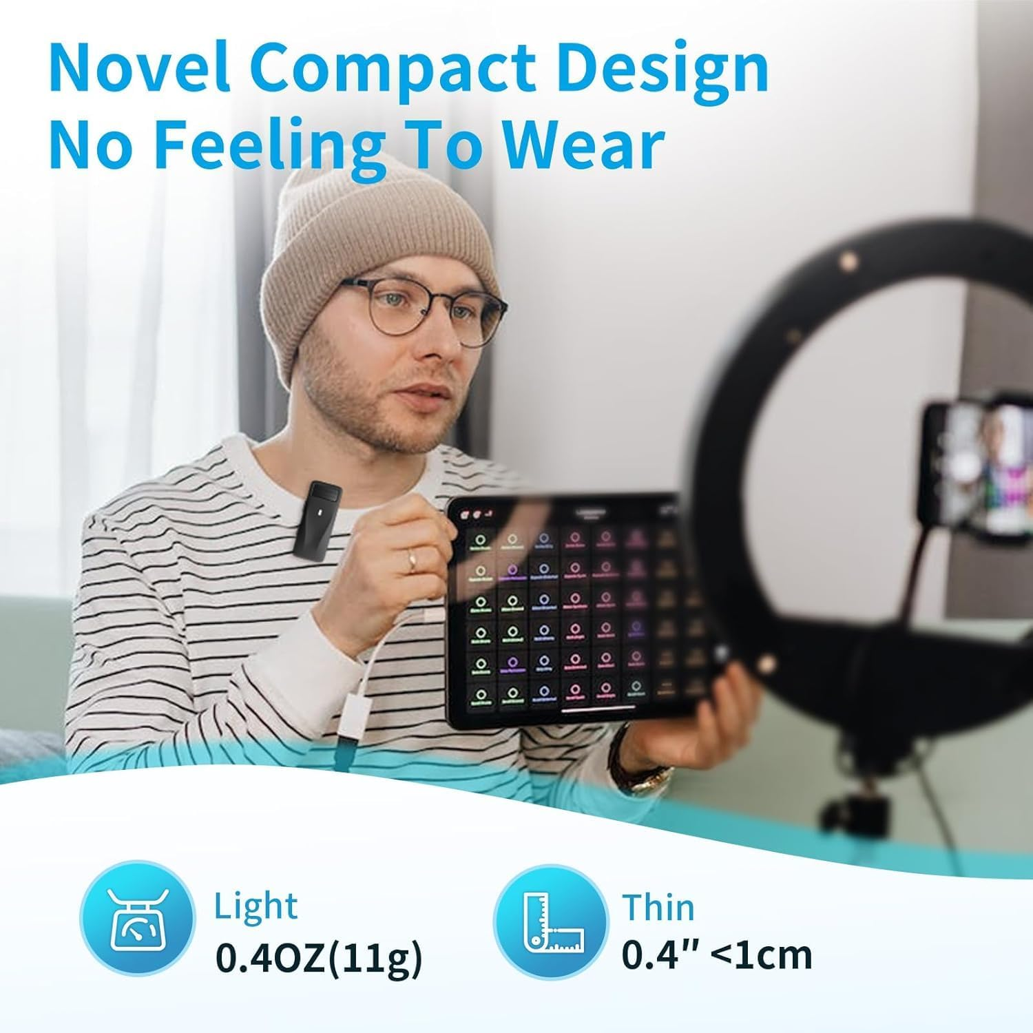 Mini Wireless Lapel Lavalier Microphone for Android, Iphone 15 16 Pro Max - 2 Pack, 32H Battery, Noise Canceling - USB C Microphone, Clip on Iphone Microphone for Video Recording image number 6