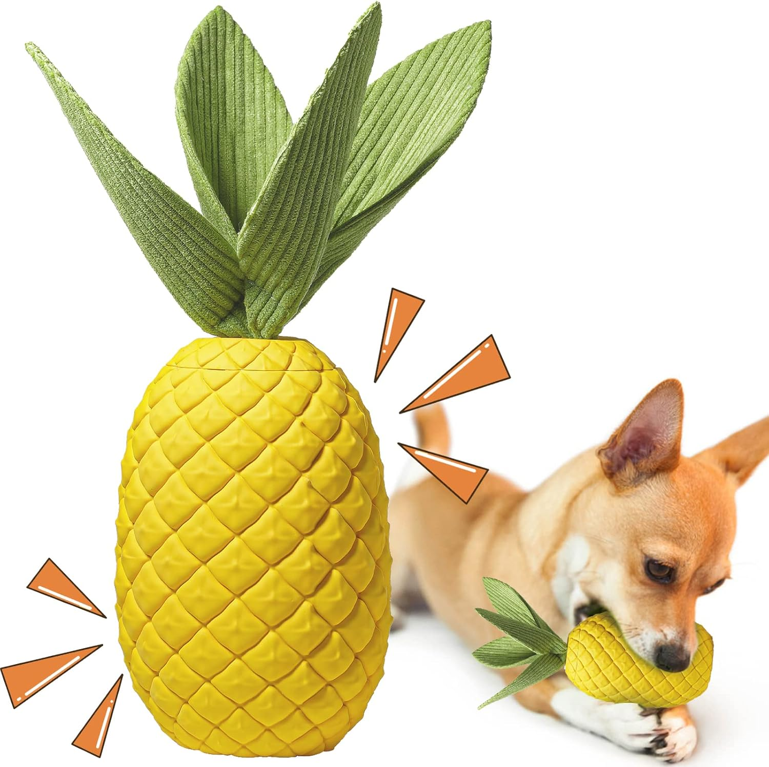 Sugelary Squeaky Dog Toys for Aggressive Chewer Large Medium Breed Dog, Indestructible Tough Dog Chew Toys with Natural Rubber (Small Pineapple) image number 1