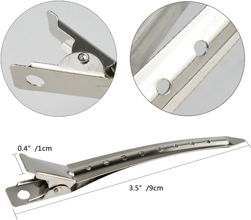24 Packs Duck Bill Clips, Bantoye 3.5 Inches Rustproof Metal Alligator Curl Clips with Holes for Hair Styling, Hair Coloring, Silver