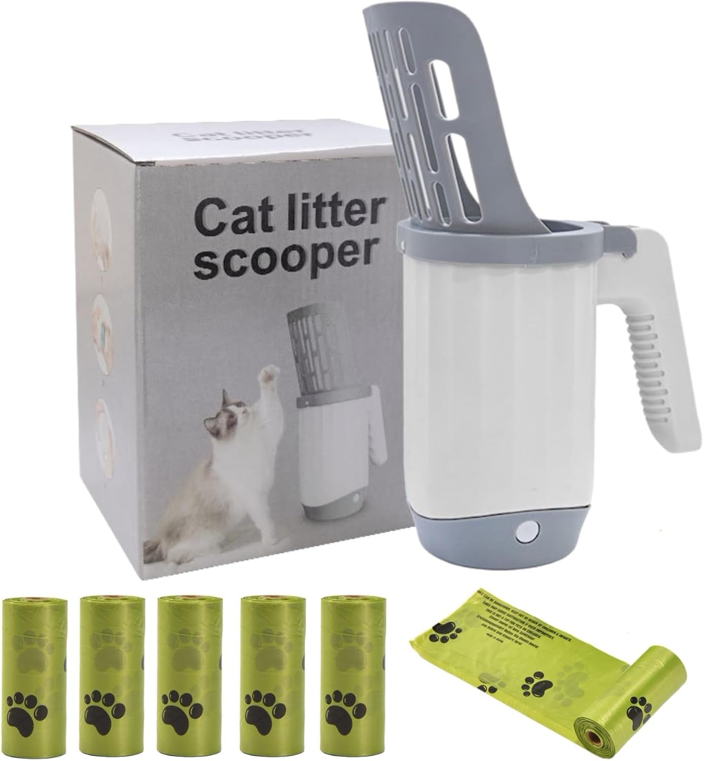 135 Bgas Cat Litter Scooper with Holder, 2 in 1 Poop Scooper, Cat Box Shovel with Waste Can, Large Capacity Cat Litter Box Scooper Portable Shovel, Cat Litter Garbage Can image number 5