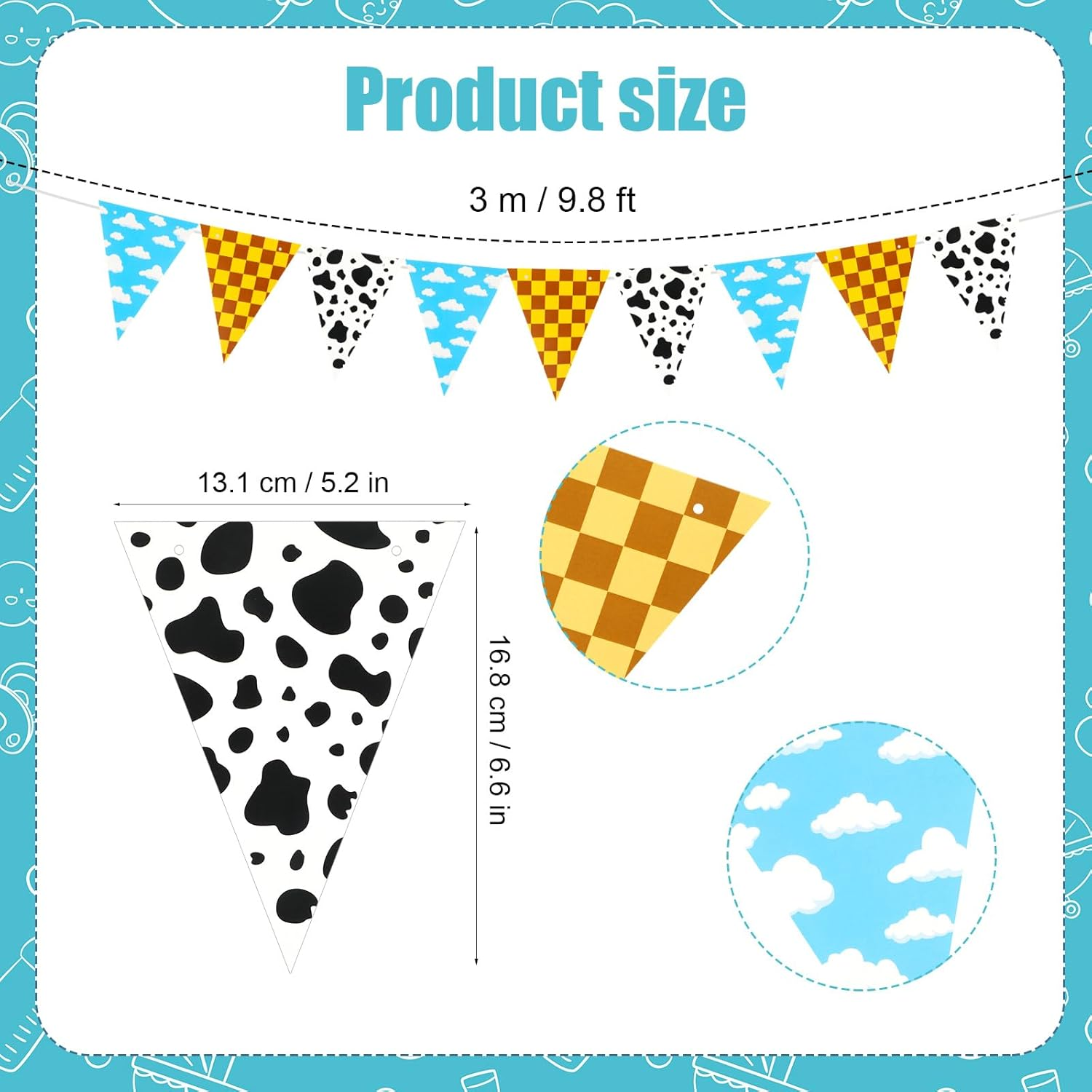 4Pcs Cartoon Birthday Decorations, Cartoon Story Party Decorations Triangle Pennant Flag Blue Yellow Red Party Decor Outdoor Garden Supplies for Outdoor Indoor Decorations image number 5