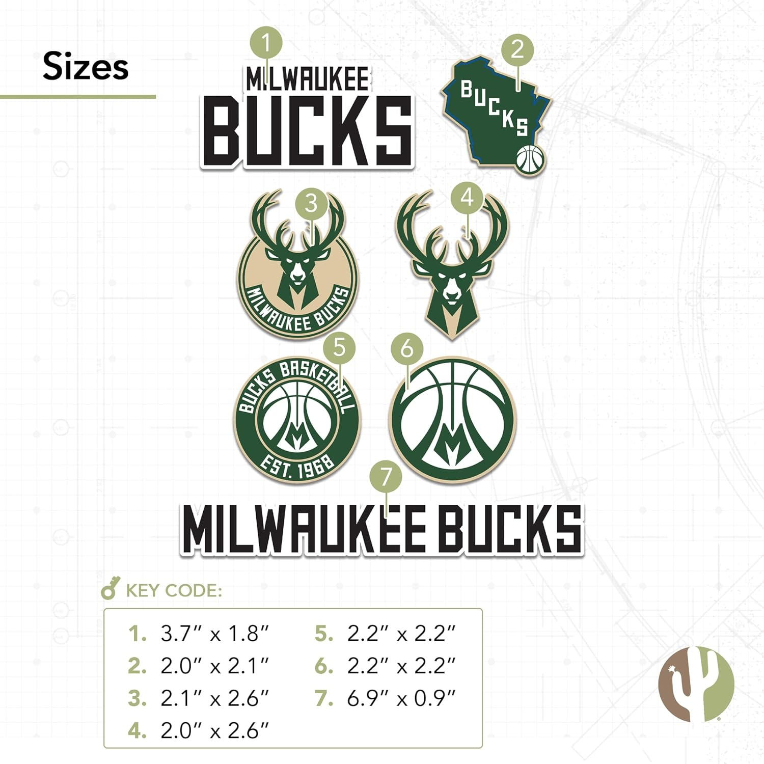 Desert Cactus Milwaukee Bucks NBA Officially Licensed Sticker Vinyl Decal Laptop Water Bottle Car Scrapbook (Type 2) image number 5