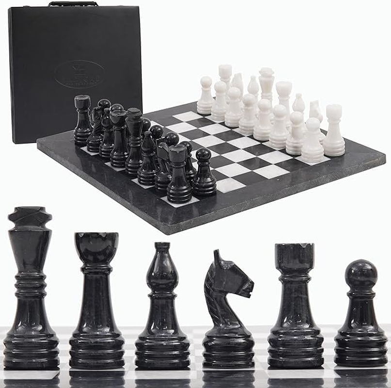 MARBLISS Radicaln 40X40 Cm Handmade Marble Black & White Weighted Full Chess Game Set with Storage Box Chess Sets for Adults image number 5