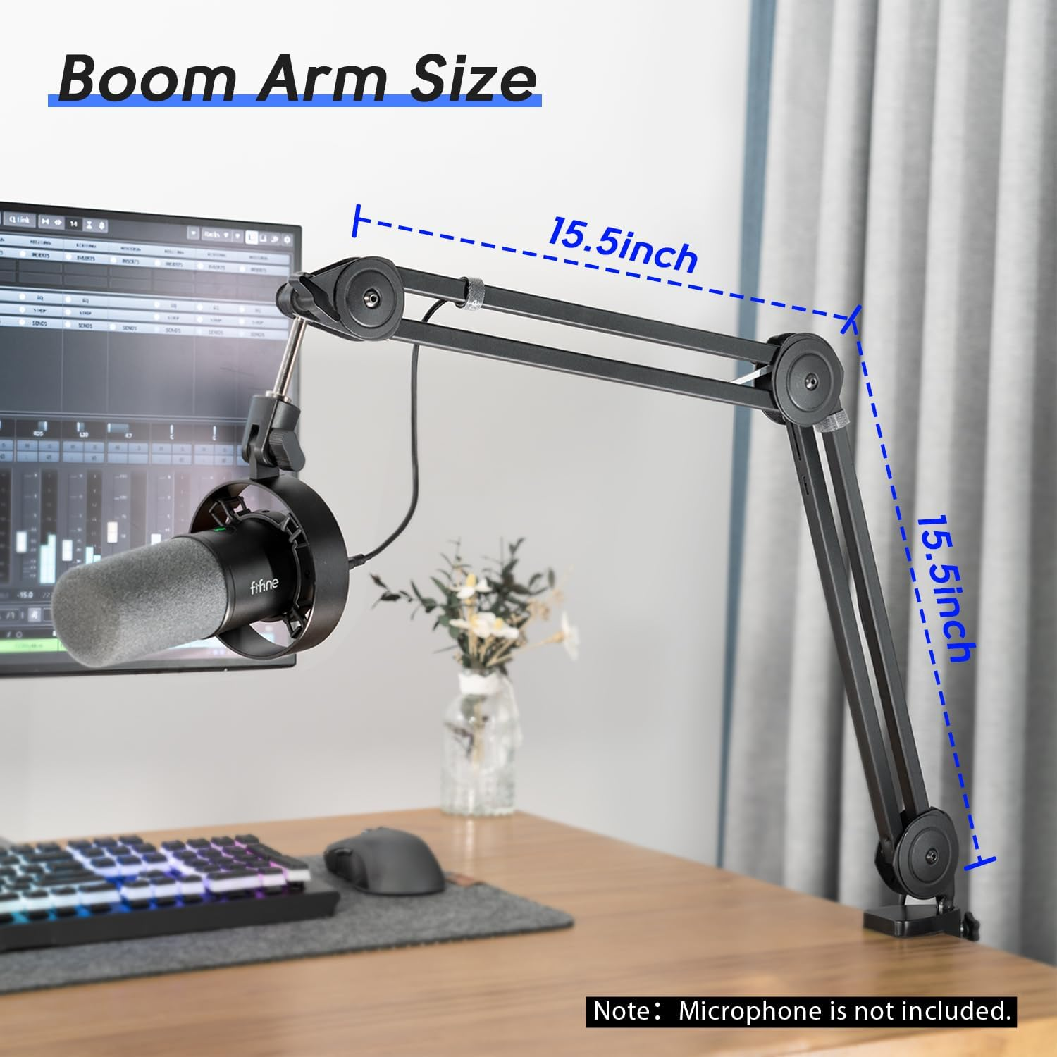 FIFINE Microphone Arm Stand-Heavy Duty Boom Arm, Suspension Scissor Adjustable Mic Stand with Desk Mount, 5/8" Screw, Cable Ties, for Recording Gaming Streaming Podcasting-Bm63 image number 5
