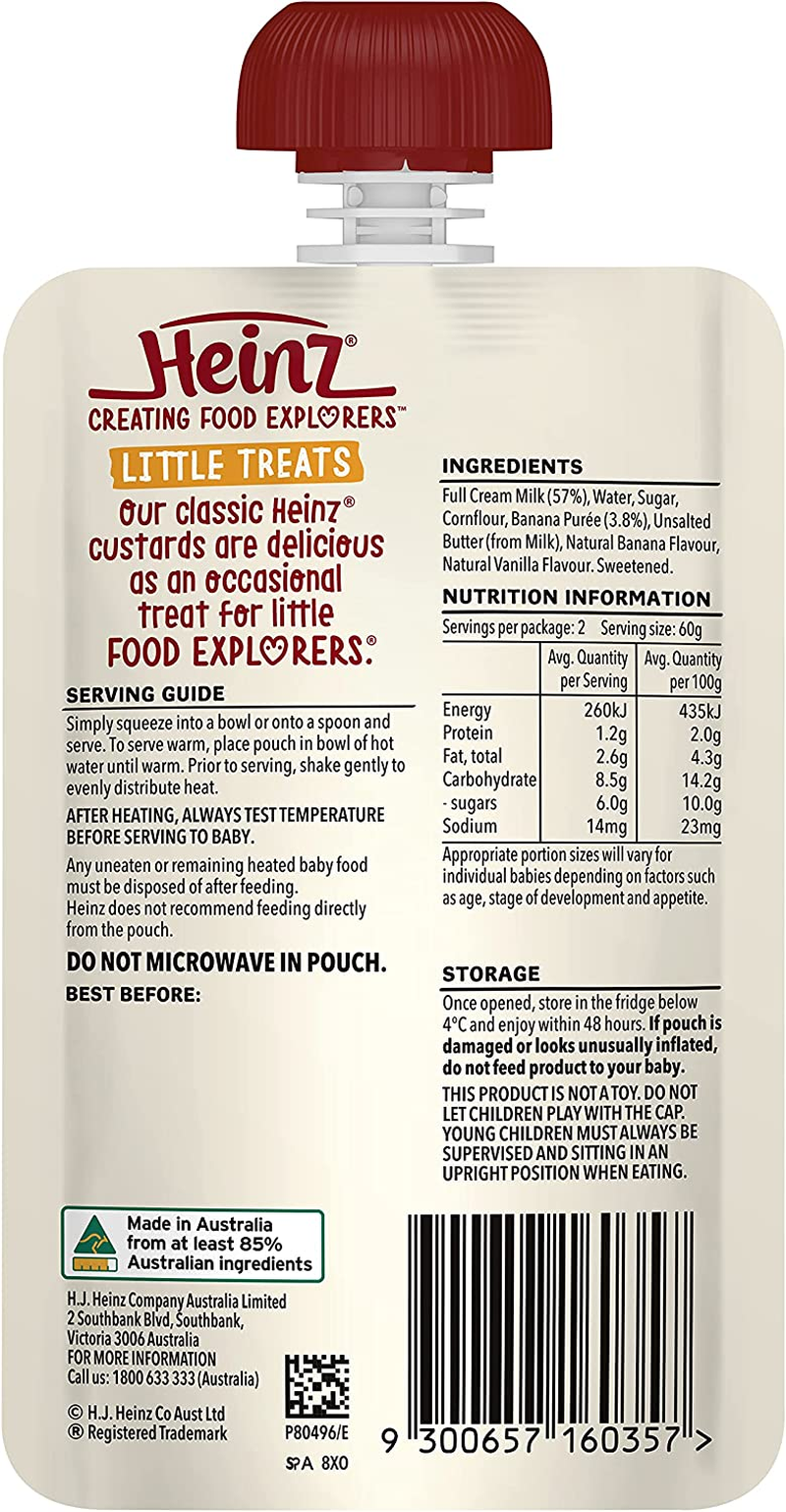 Heinz 6+ Months Banana Custard Heinz for Baby Heinz Little Treats Baby Food Pouch No Artificial Flavours, No Preservatives, No Added Colours 120G (Pack of 6) image number 1