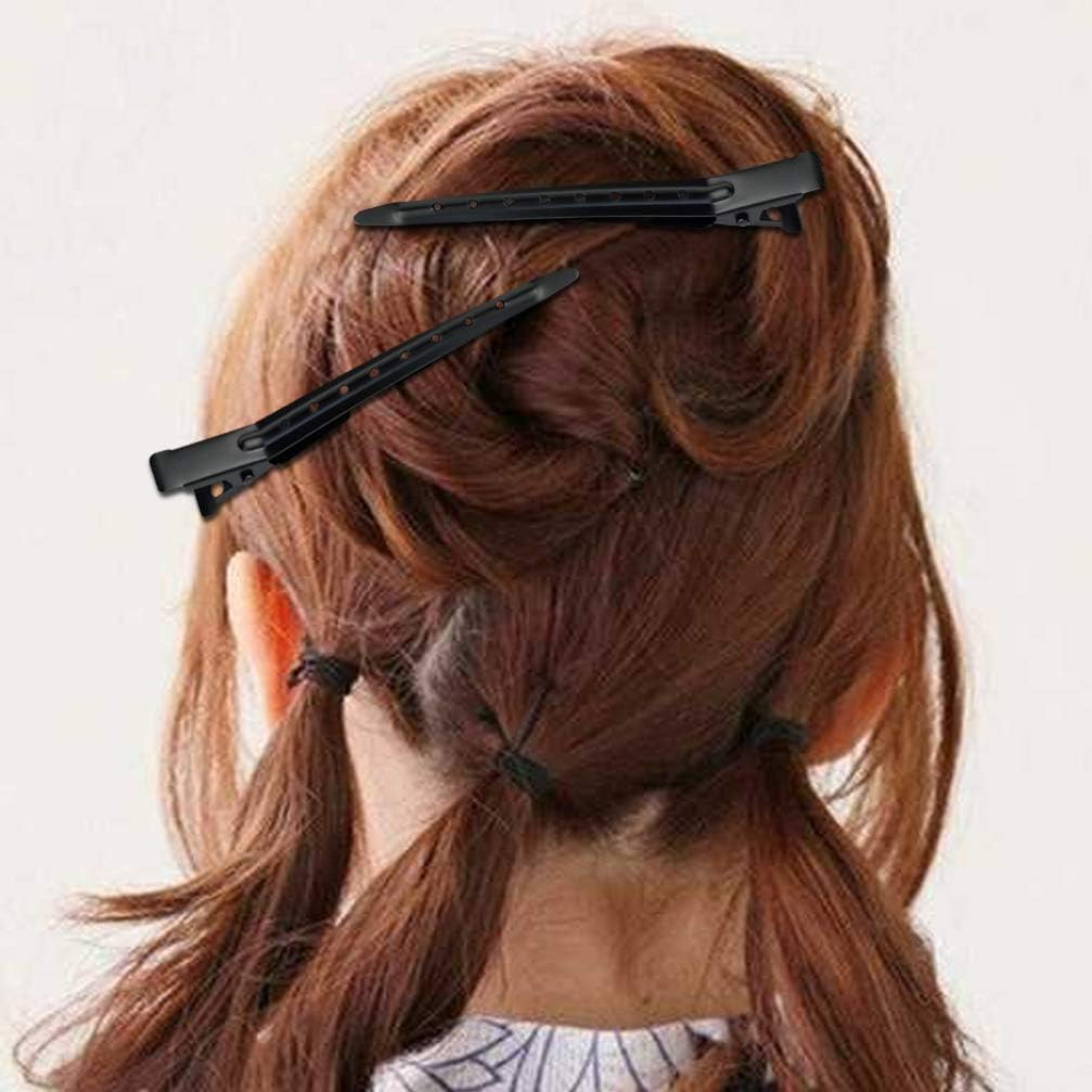 24 Packs Duck Bill Clips, Bantoye 3.35 Inches Rustproof Metal Alligator Curl Clips with Holes for Hair Styling, Hair Coloring, Black image number 2