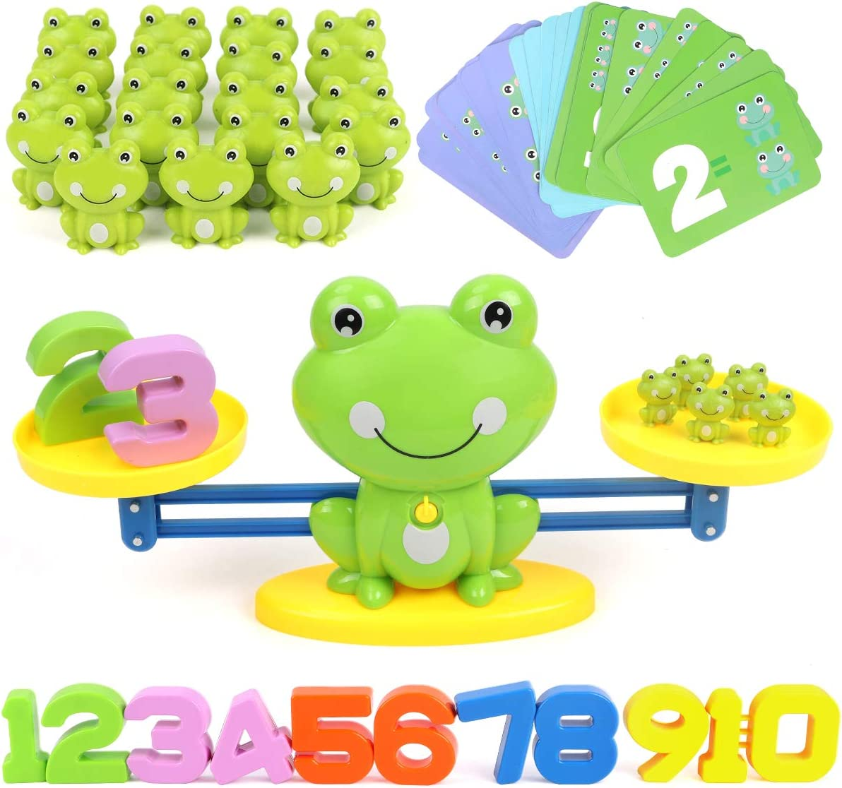 REMOKING Montessori Toys for Toddlers 3+, Math Games Balance Learning Set, Early Activity Sensory Education Learning Toys for 3 4 5 6 7 Year Old Boys Girls Birthday Gift, Including Frog,Card,Number image number 5