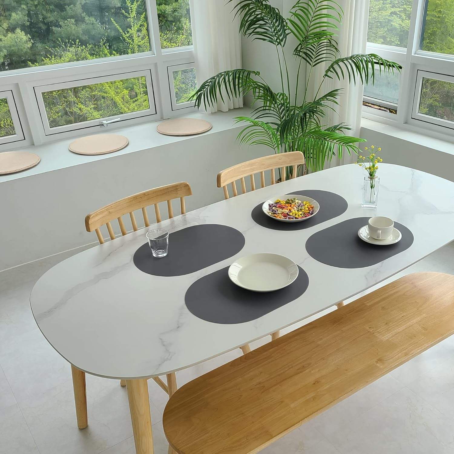 Silicone Placemats Set of 4 - Heat Resistant Washable and Wipeable Non Slip Place Mats, Waterproof Modern Dining Table Mats, Oval 16.9"X11.8"(Classic Dark Gray) - Classic Dark Gray, Tawny Rose, Herb Green, Joyful Yellow image number 4