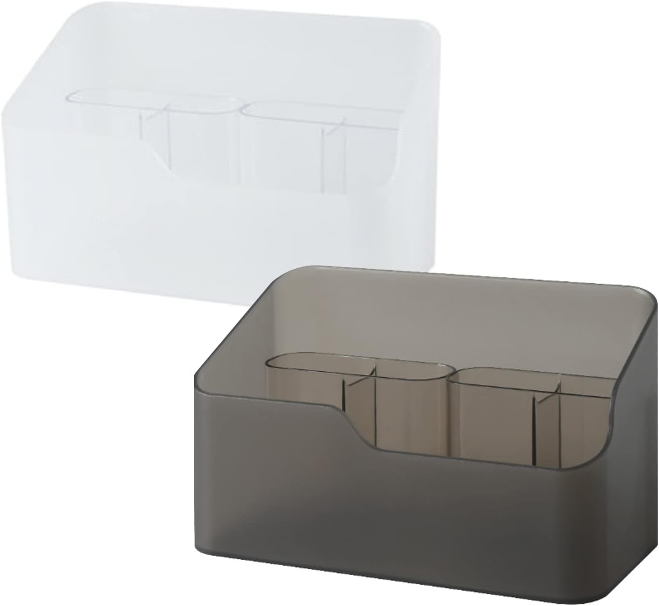 Ailelan Cosmetics Organiser, 2 Pack Makeup Organiser Storage Box with Detachable Makeup Brush Holder, Waterproof Makeup Storage Box Vanity Organiser for Bathroom Mirror Cabinet Desk Office Organize image number 2