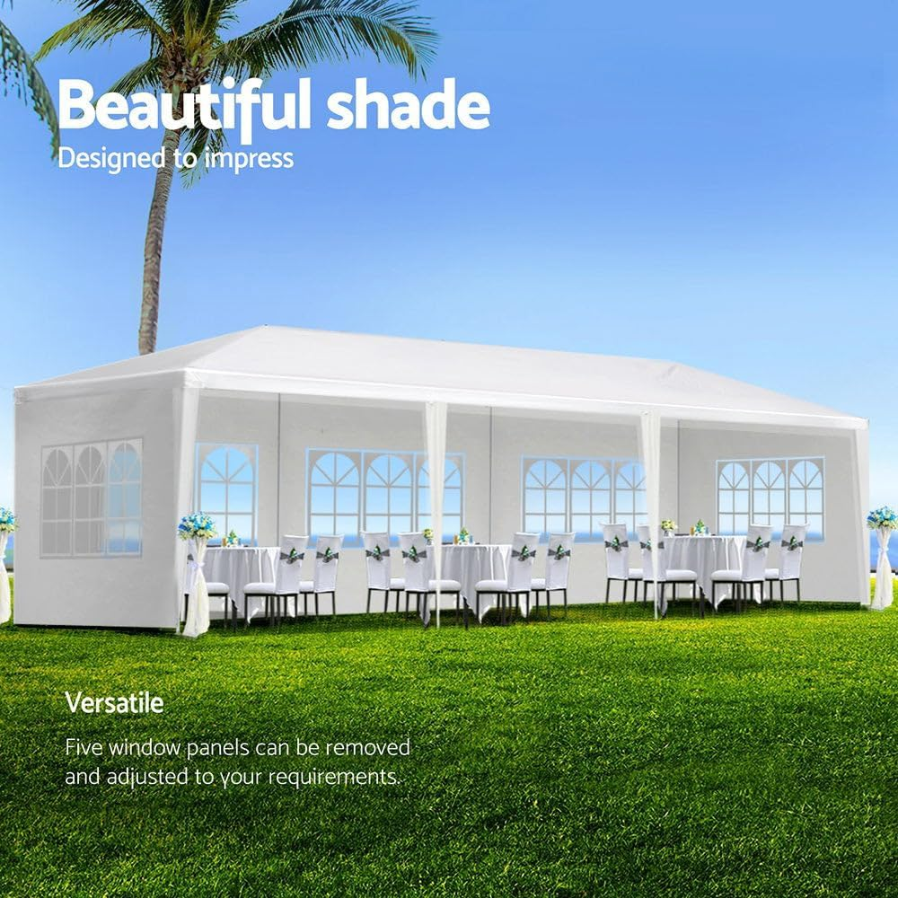 Instahut 3X9M Outdoor Gazebo Party Tent, White Steel Frame with 5 Removable Windows, UV & Water Resistant image number 3