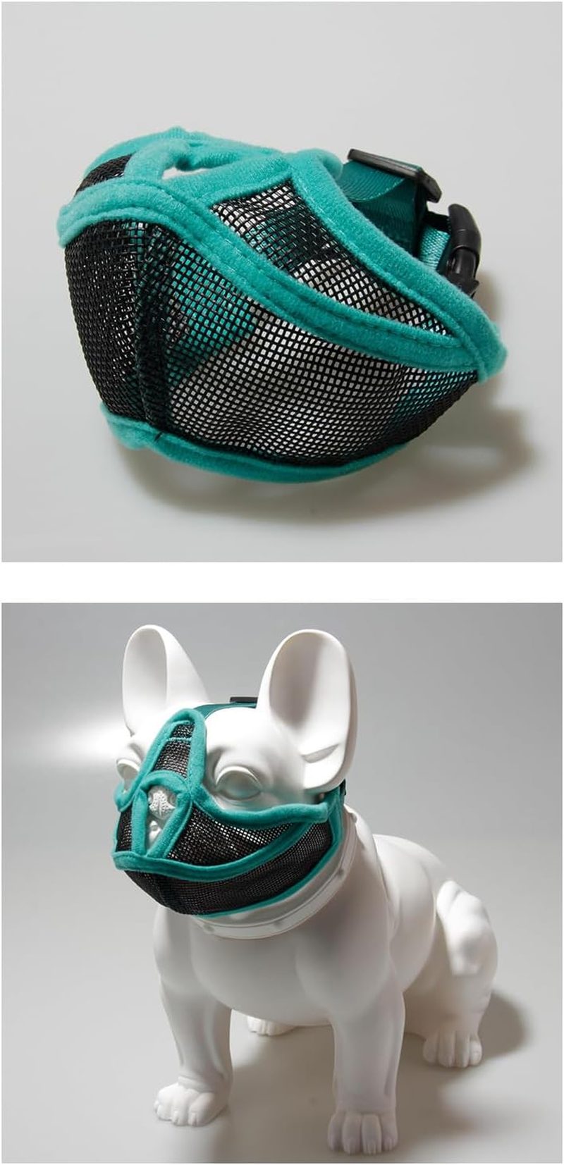 Short Snout Dog Muzzle, Won&rsquo;T Cover Forehead Bulldog Muzzle Adjustable Breathe Mesh, anti Bitting Chewing Barking (Green, XL) image number 1