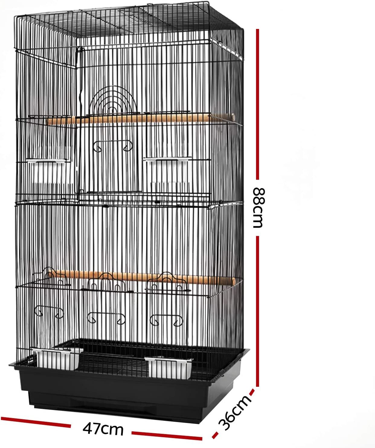 I.Pet Bird Cage 47 X 36 X 88Cm Guinea Pig Pet Birds Parrot Ferret Cages Aviary House Budgie Finch Canary Stand Toys,Black 2 Perch + Slide-Out Removable Tray - Model 5-137Cm image number 2