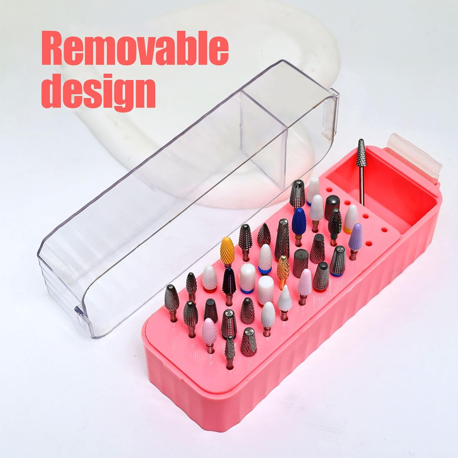 Nail Drill Bits Holder | 40-Hole Nail Tool Holder | Transparent Lid Grinding Tips Display Box Dustproof for Pedicure Prep Salon Workstation Art Detailing Youth Girl image number 2
