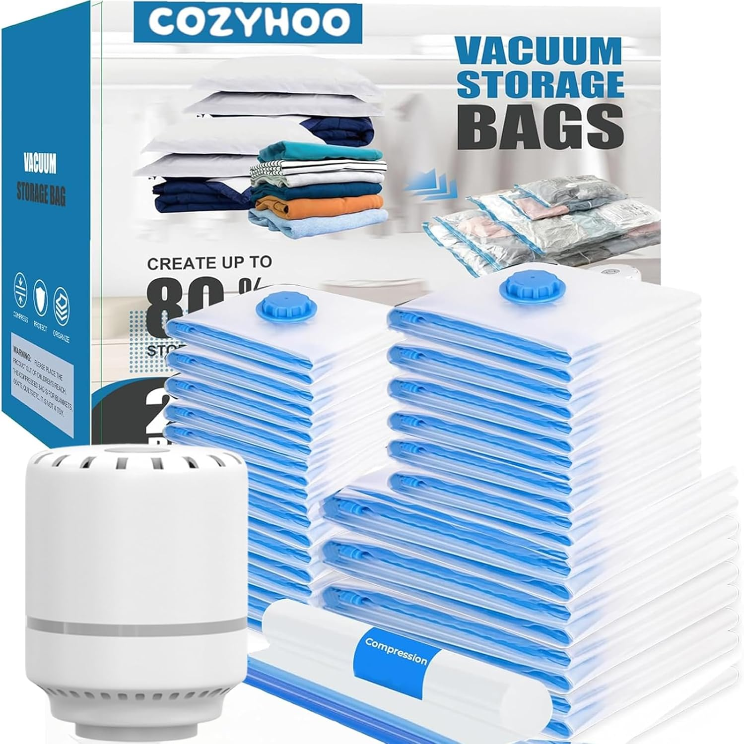 26 Combo Vacuum Storage Bags with Electric Pump,Travel Garment Bags(4 Jumbo, 4 Large, 6 Medium, 6 Small, 6 Roll),Travel Clothes Space Saver Bags,Bags for Clothes & Bedding image number 2