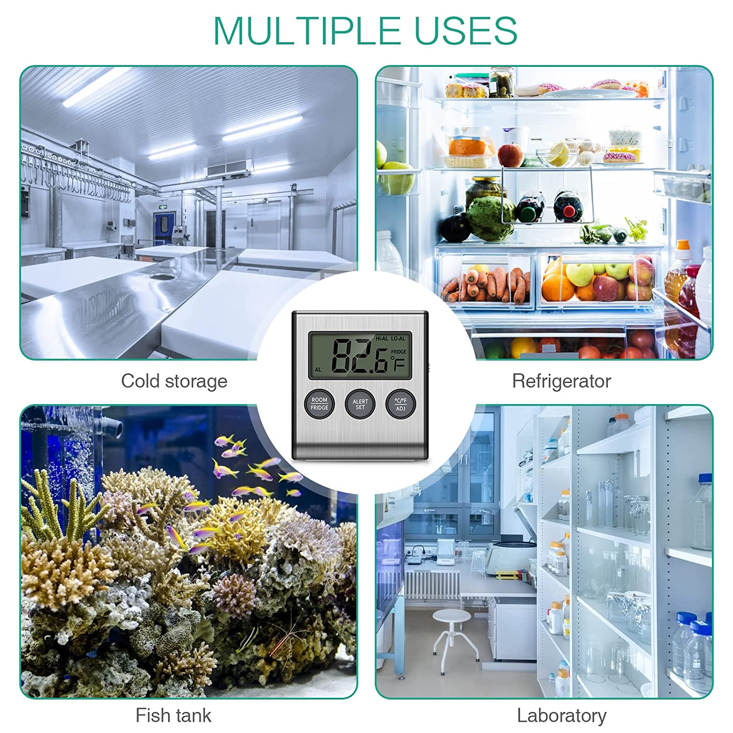 ORIA Digital Refrigerator Thermometer, Fridge Thermometer with High Low Temperature Alarm, Memory Function, Battery Operated - Black image number 4