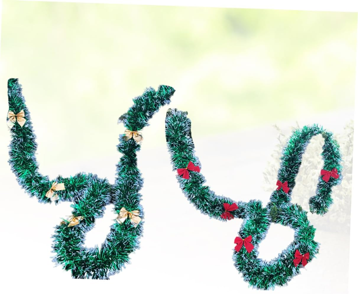 Garland Christmas Decorations 6Pcs White Green Festooning Garland Gold Red Bow Metallic Tinsel Foil Reusable Easy to Use Home Decor Fireplace Outdoor Ribbon Party Decoration image number 4