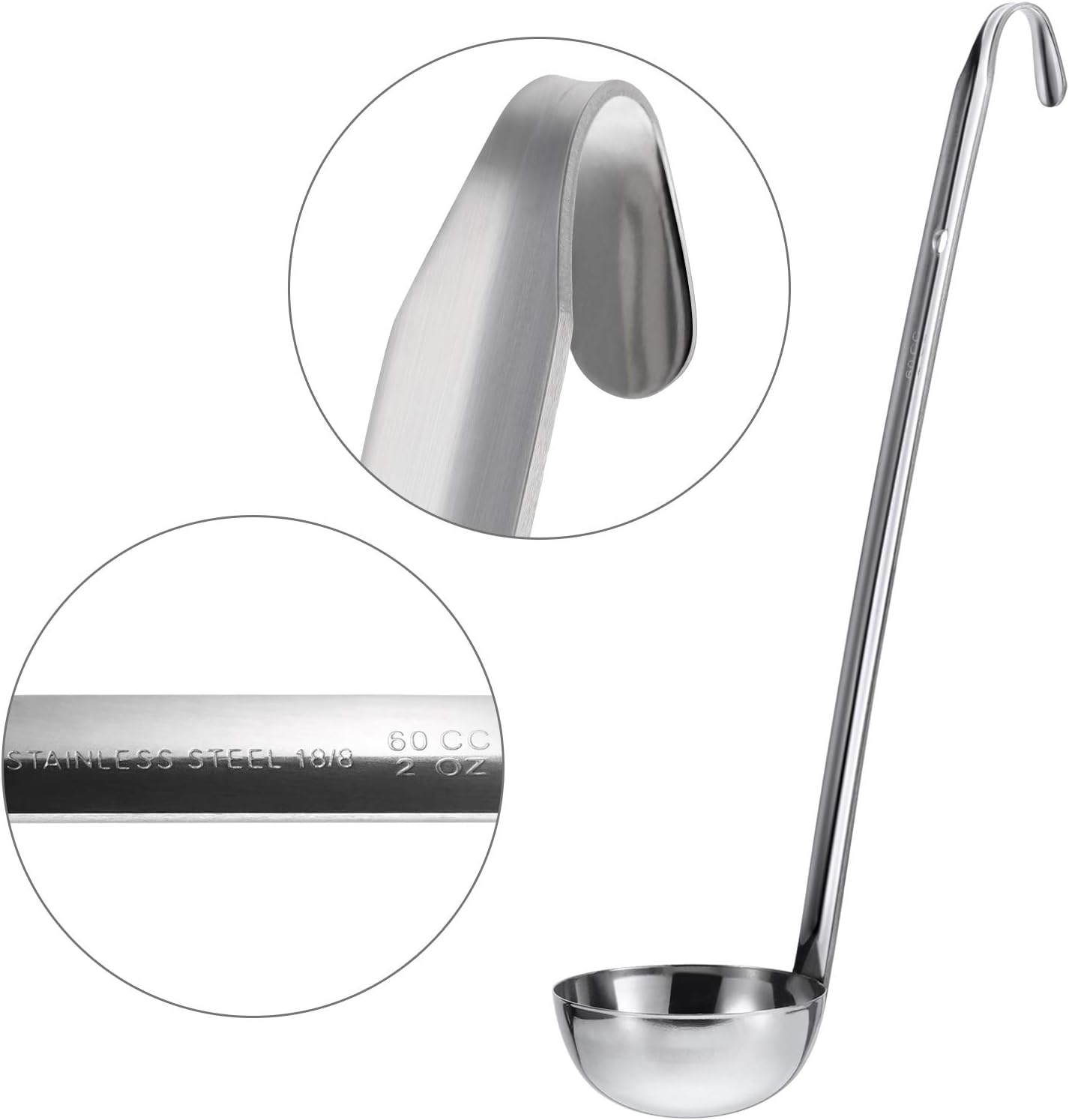 Meekoo 3 Pieces Stainless Steel Ladle Soup Handle Ladle with Pouring Rim for Kitchen Cooking Soup Sauce (2 Oz) image number 4