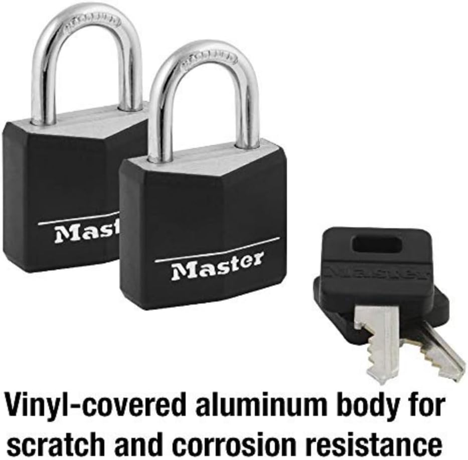 Master Lock 131TAU 30Mm Covered Solid Aluminium Padlock, 2 Pack, 30Mm Wide Body, Black and Silver image number 1