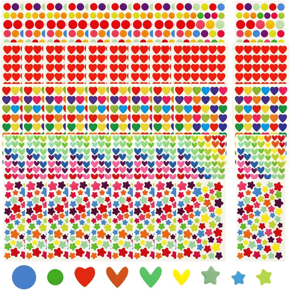 3000 Pcs Cute Colorful Dot Heart and Star Shape Self Adhesive Sticker Sheets, for Scrapbooking, Label, Packaging and Art Craft Supplies（50 Sheets） image number 5