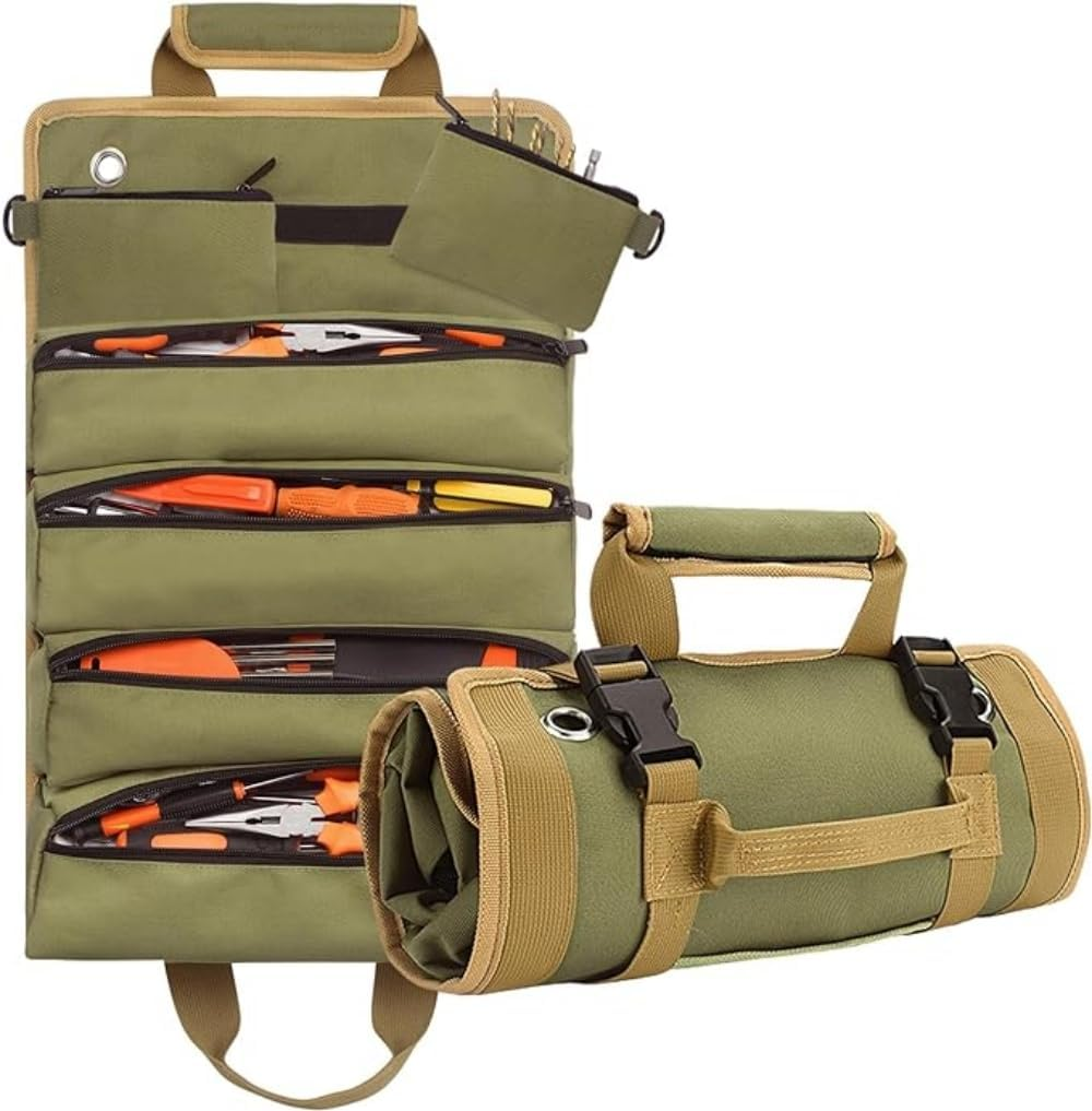 Upgraded Tool Roll up Bag, Heavy Duty Roll up Tool Bag, Roll up Tool Organizer with 2 Detachable Shoulder Strap, Multi-Purpose Tool Roll Pouch for Motorcycle Truck image number 5