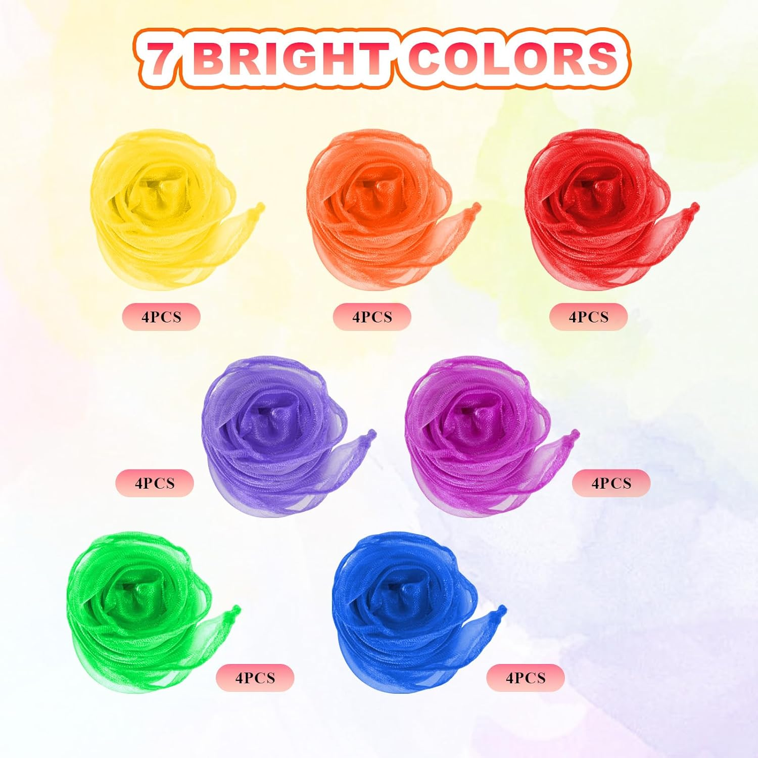 28 Pcs Juggling Scarves Square Dance Scarves Silk Scarve for Kids Toddlers Dance Music Scarfs Performance Props Musical Accessories 7 Colors (Multicolor) image number 2