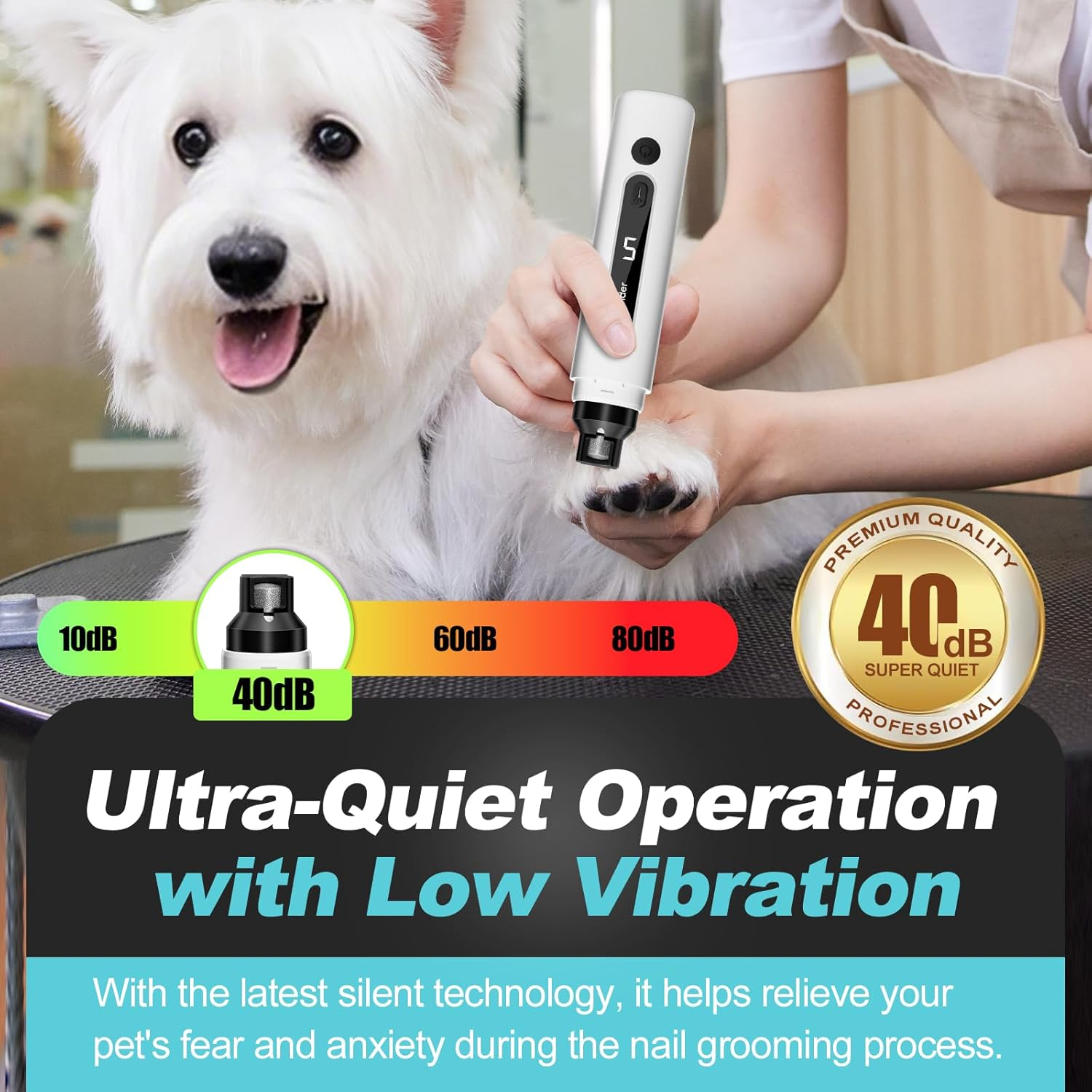 Pet Nail Grinder &ndash; 5-Speed Electric Nail Trimmer with LED Quick Detection, Quiet, Rechargeable, Low Vibration, for Small to Large Dogs & Cats image number 1