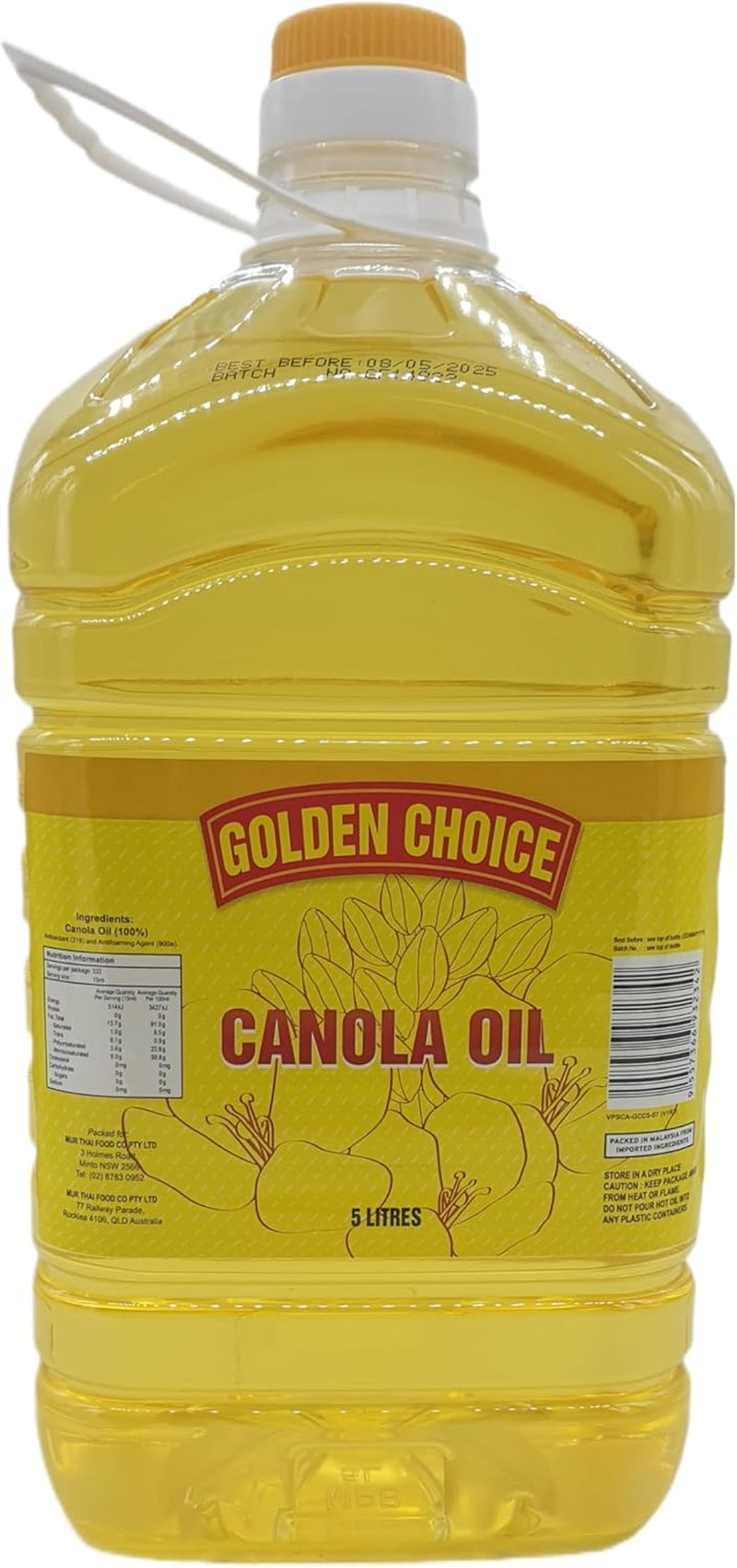 Golden Choice Canola Oil | Pure Light Cooking Oil for Frying, Baking and Sauteing | Heart Friendly, Rich in Vitamins, Easy to Digest, Healthy Alternative to Coconut and Other Oils | 5 Litre Bottle