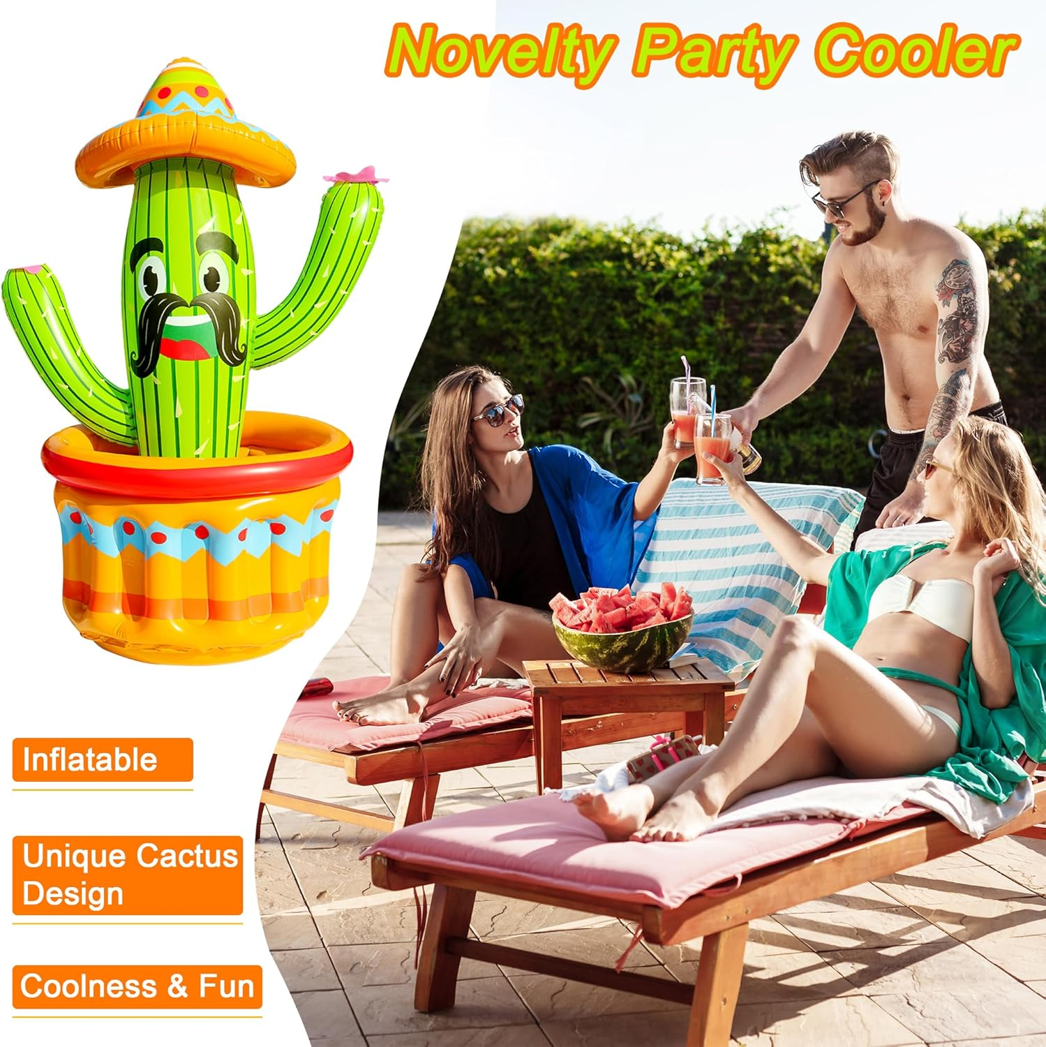 PARENTSWELL 47.5'' Inflatable Cactus Cooler, Inflatable Drink Cooler for Pool Parties, Blow up Cactus Alpaca Ice Bucket Fiesta Mexican Themed Party Supplies Cinco De Mayo Decorations (Or 2 Pack) image number 2