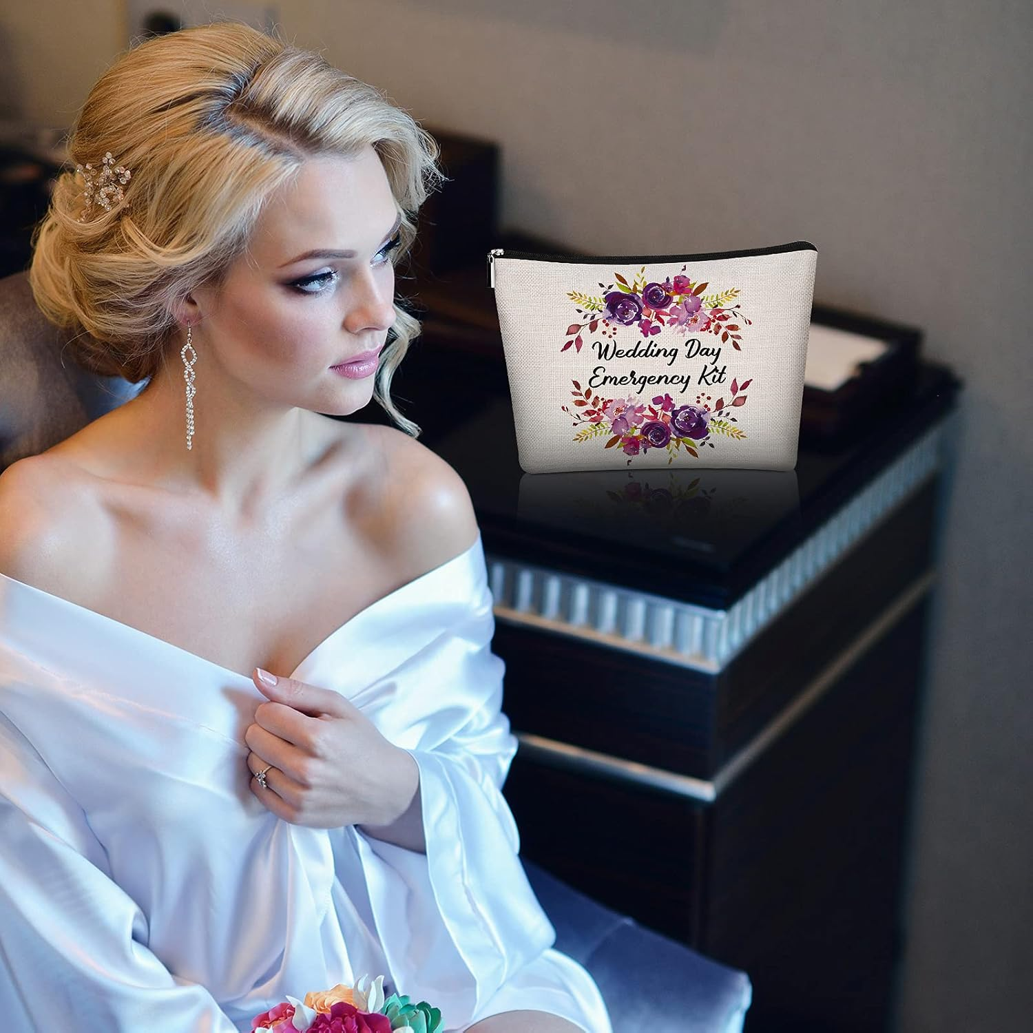 Floral Wedding Emergency Kit for Bride Wedding Survival Kit with Makeup Bag, Bride Kit Bridal Shower Gift Present Fun Engagement Present for Bride Emergency Supplies image number 5