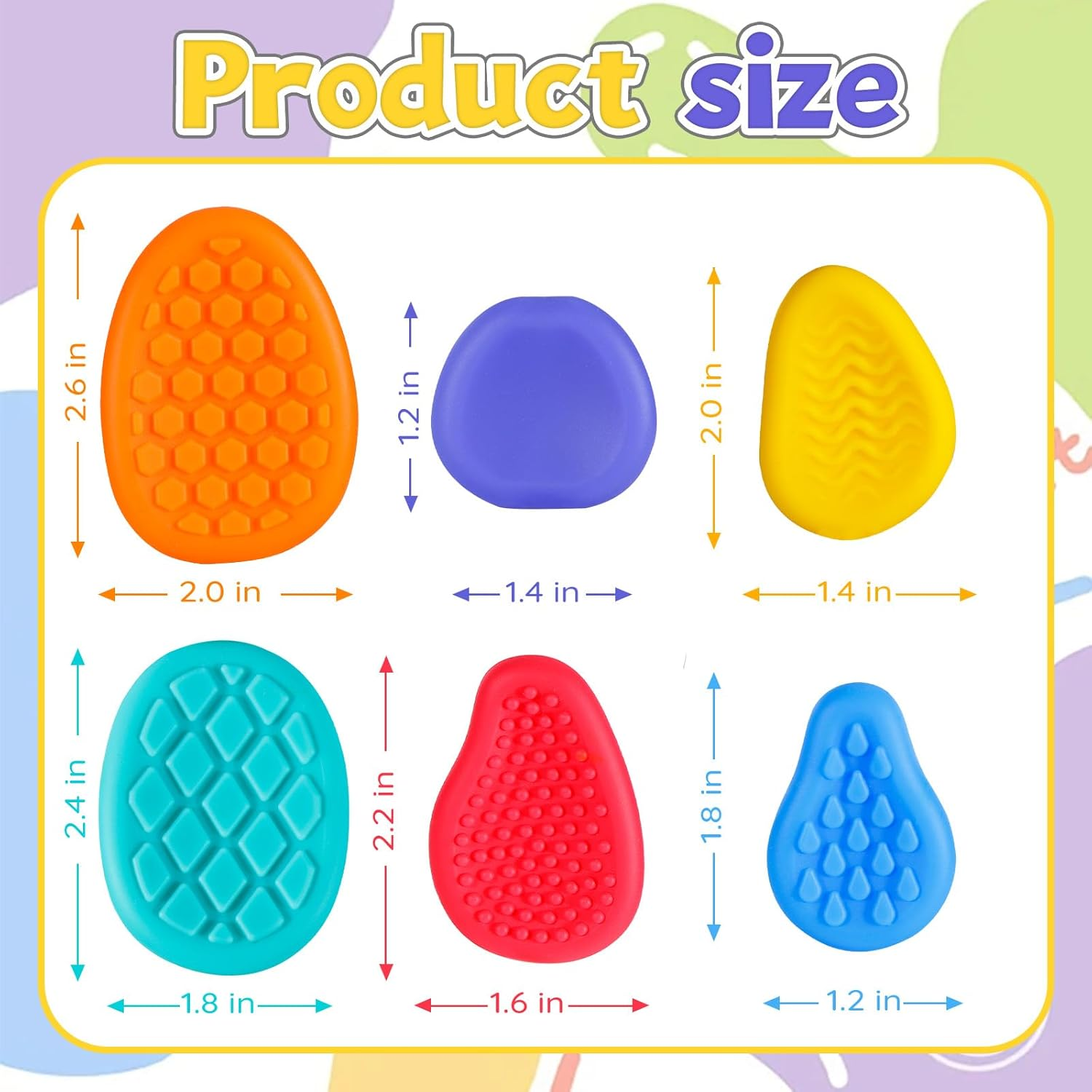 Sensory Fidget Toys for Kids Adults 6 PC Textured Soft Worry Stone Toy for Autism ADHD Teens Calm down Quiet Anxiety Fidgets Stress Toys for Students Anxiety Relief image number 3